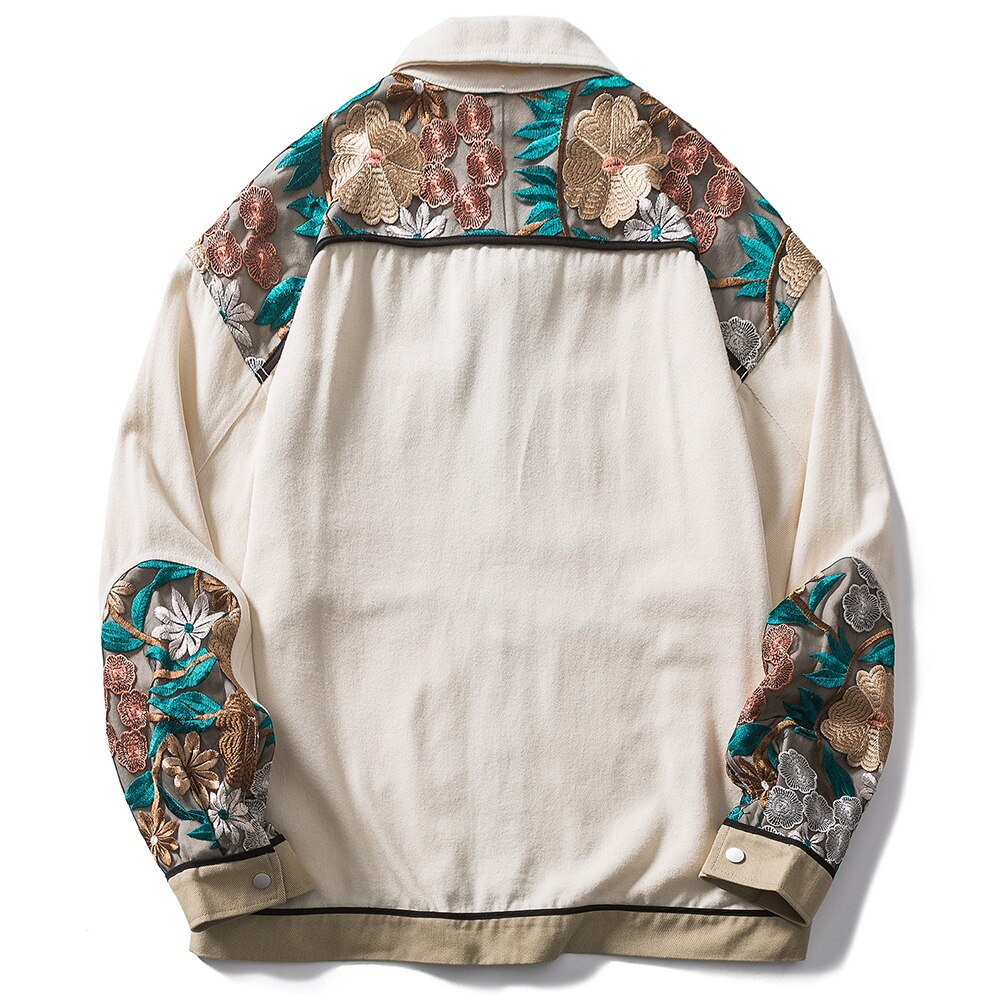 Y2K Floral Embroidered Beige Jacket - Retro 90s Grunge Summer Outfit for Y2K Vibes