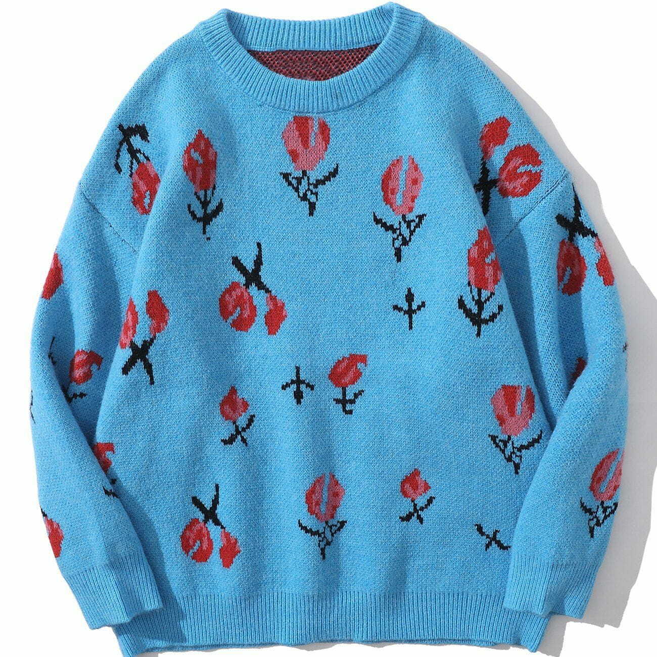 Y2K Floral Knit Sweater - Retro 90s Grunge Style for Summer Parties & Outfits