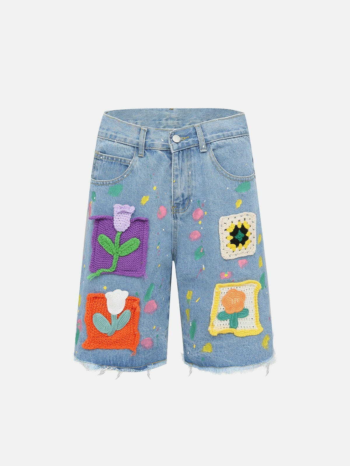 Y2K Floral Patchwork Shorts - Retro 90s Grunge Summer Outfit for Y2K Vibes and Parties