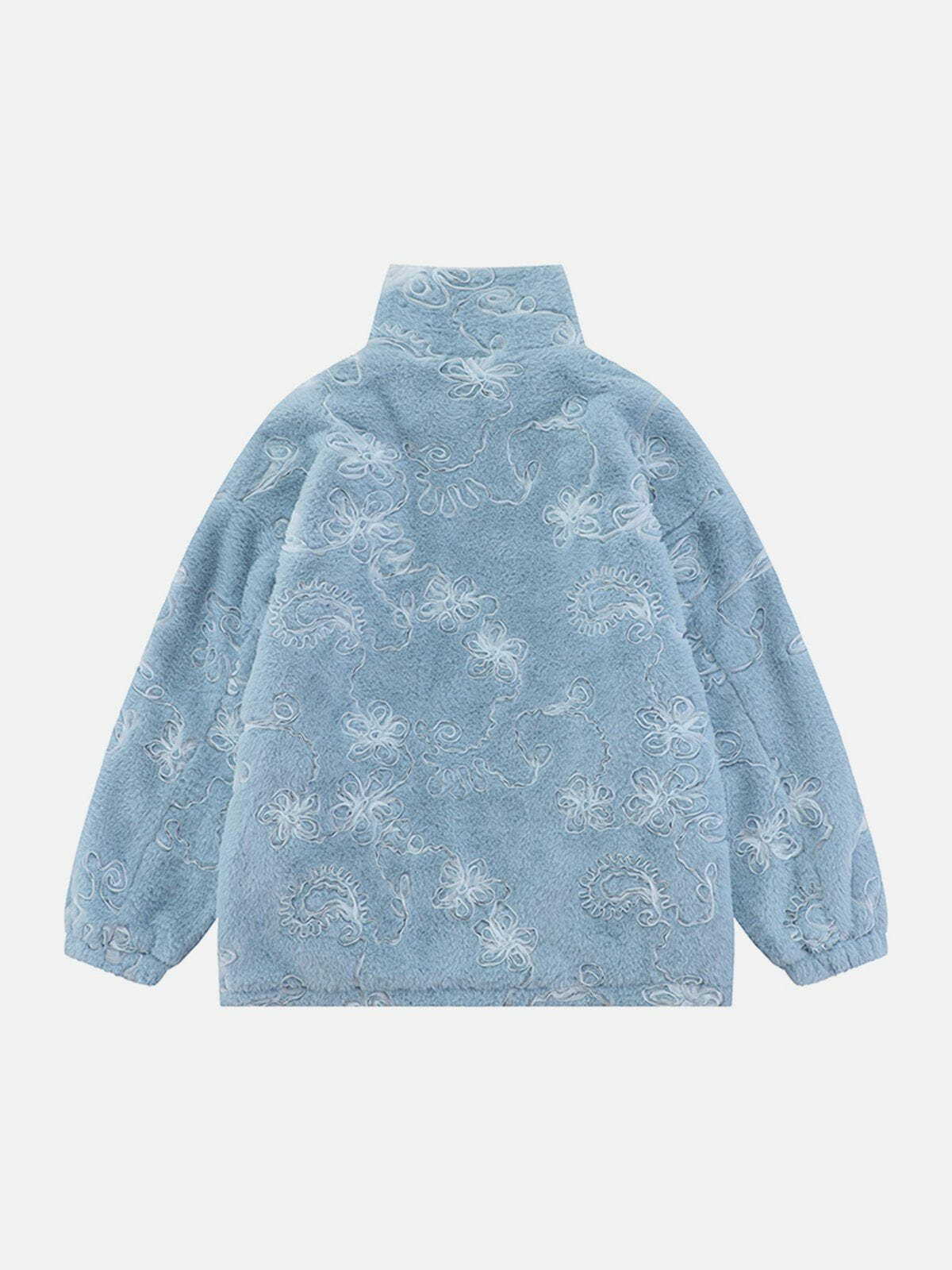 Y2K Floral Plush Winter Coat - Retro 90s Grunge Style for Y2K Fashion Lovers