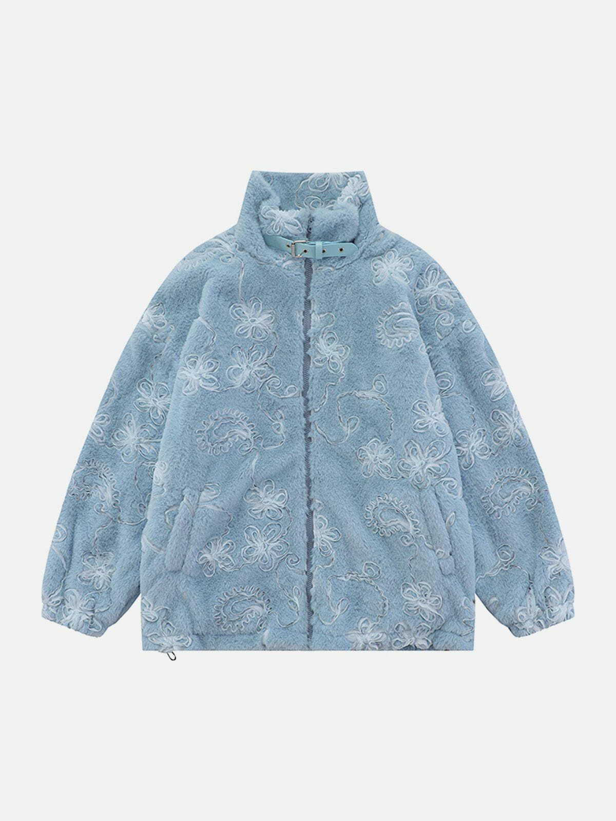 Y2K Floral Plush Winter Coat - Retro 90s Grunge Style for Y2K Fashion Lovers