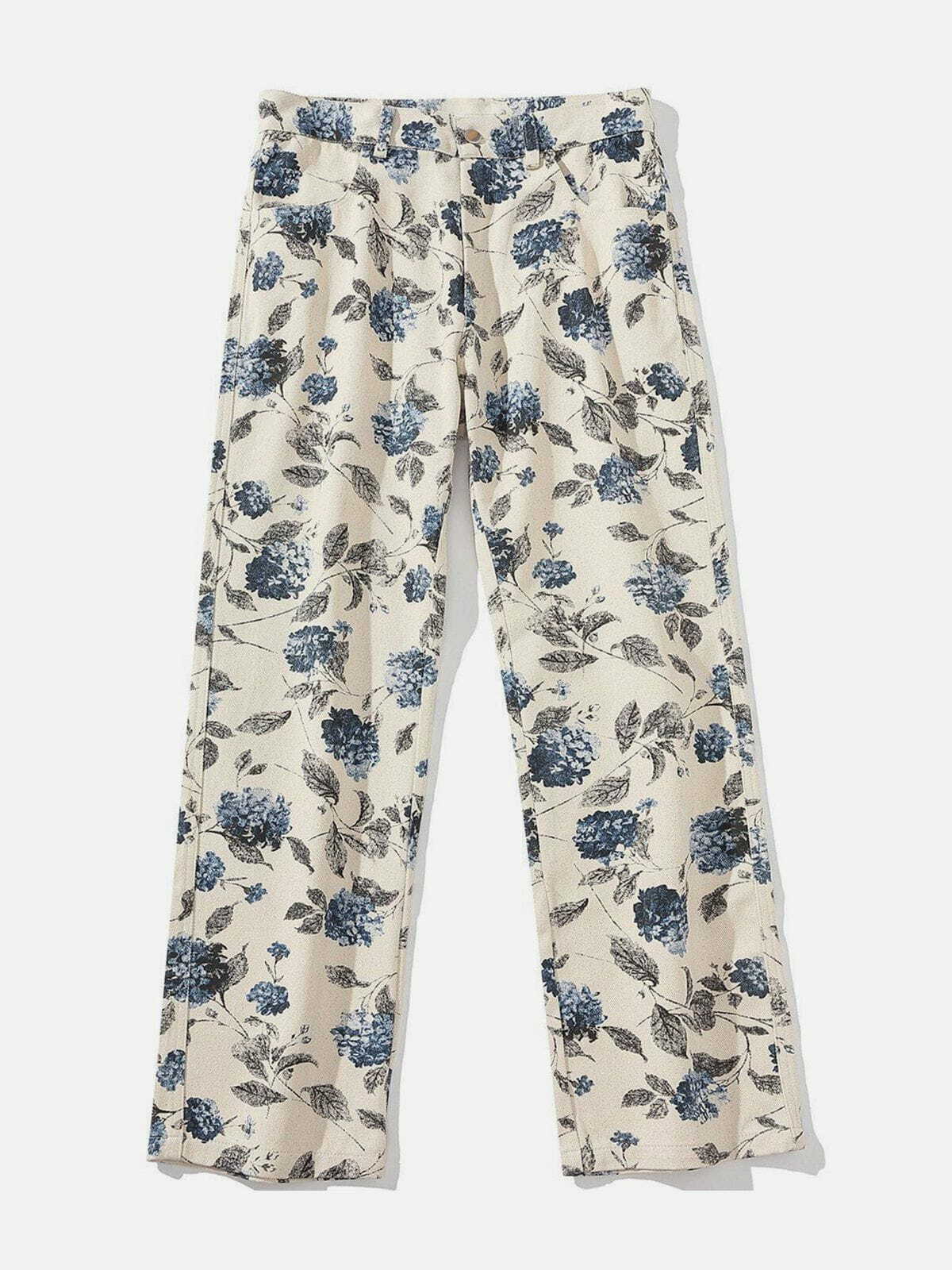 Y2K Floral Print Pants - Retro 90s Grunge Outfit for Summer Parties & Beach Vibes