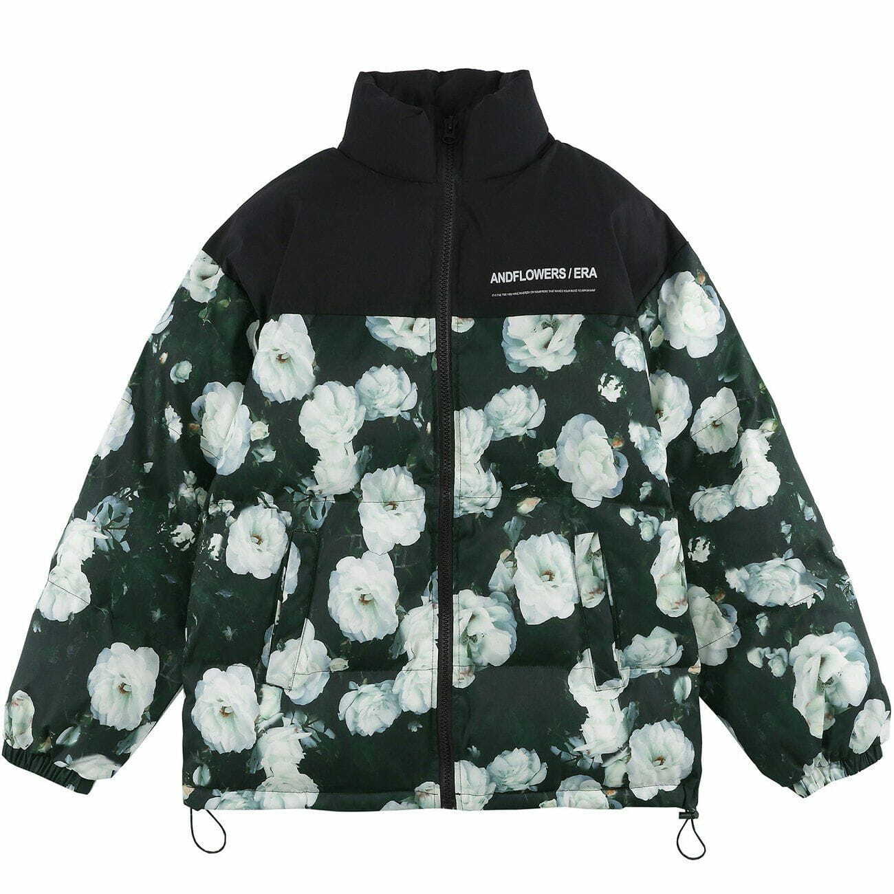 Y2K Floral Print Winter Coat - Retro 90s Grunge Style for Y2K Summer & Party Outfits