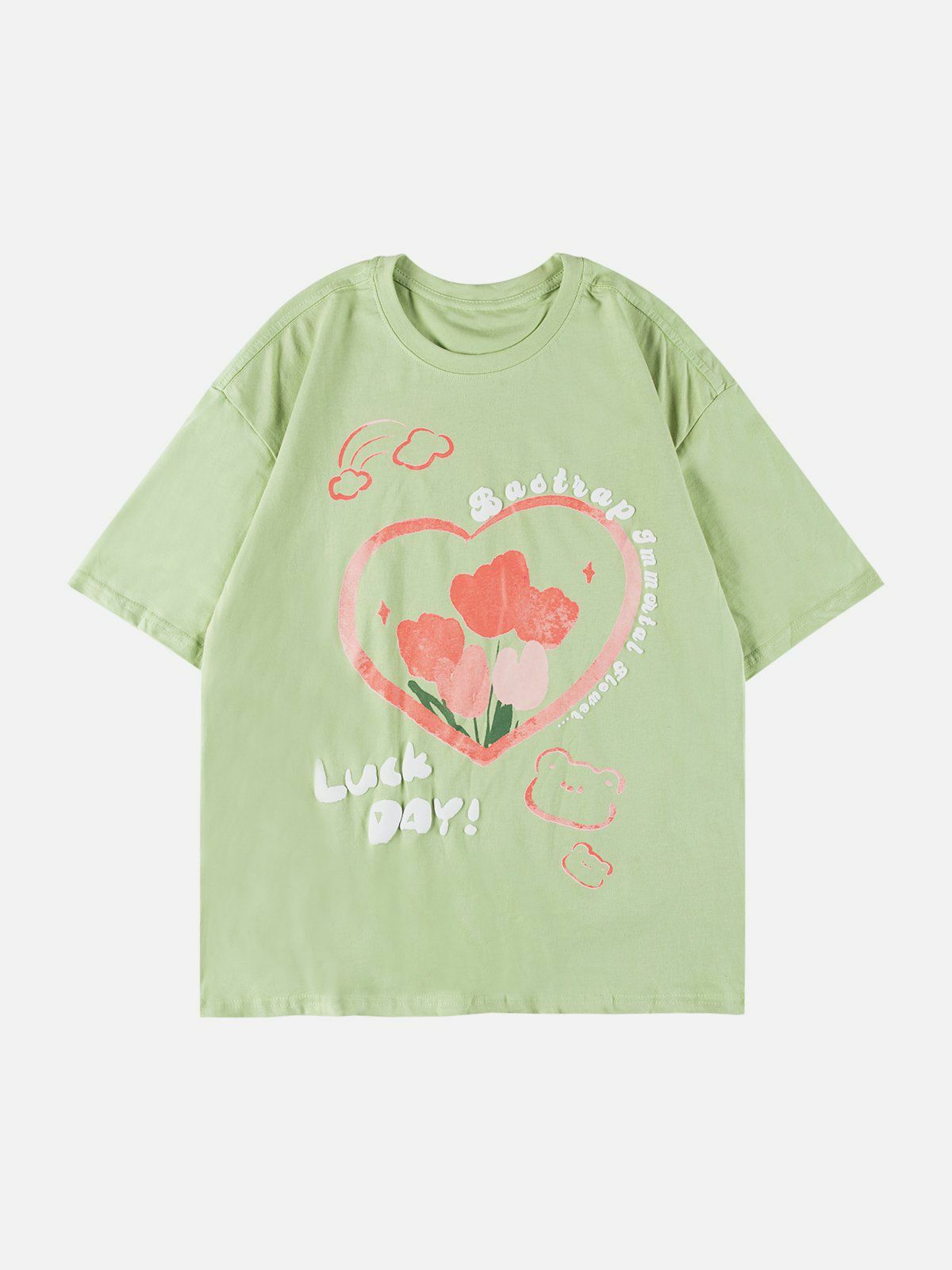 Y2K Flower Bear Doodle Tee - Retro 90s Grunge Summer Outfit for Y2K Fashion Lovers