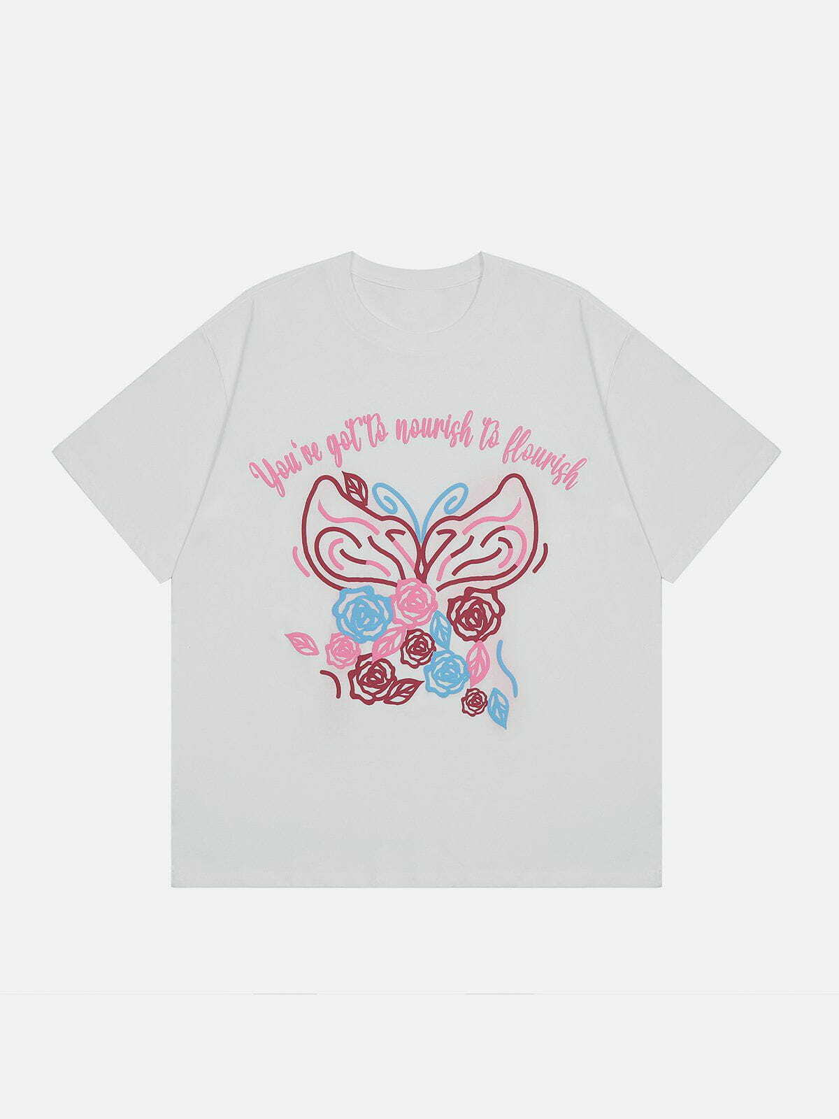 Y2K Flower Butterfly Print Tee - Retro 90s Grunge Summer Outfit for Y2K Vibes