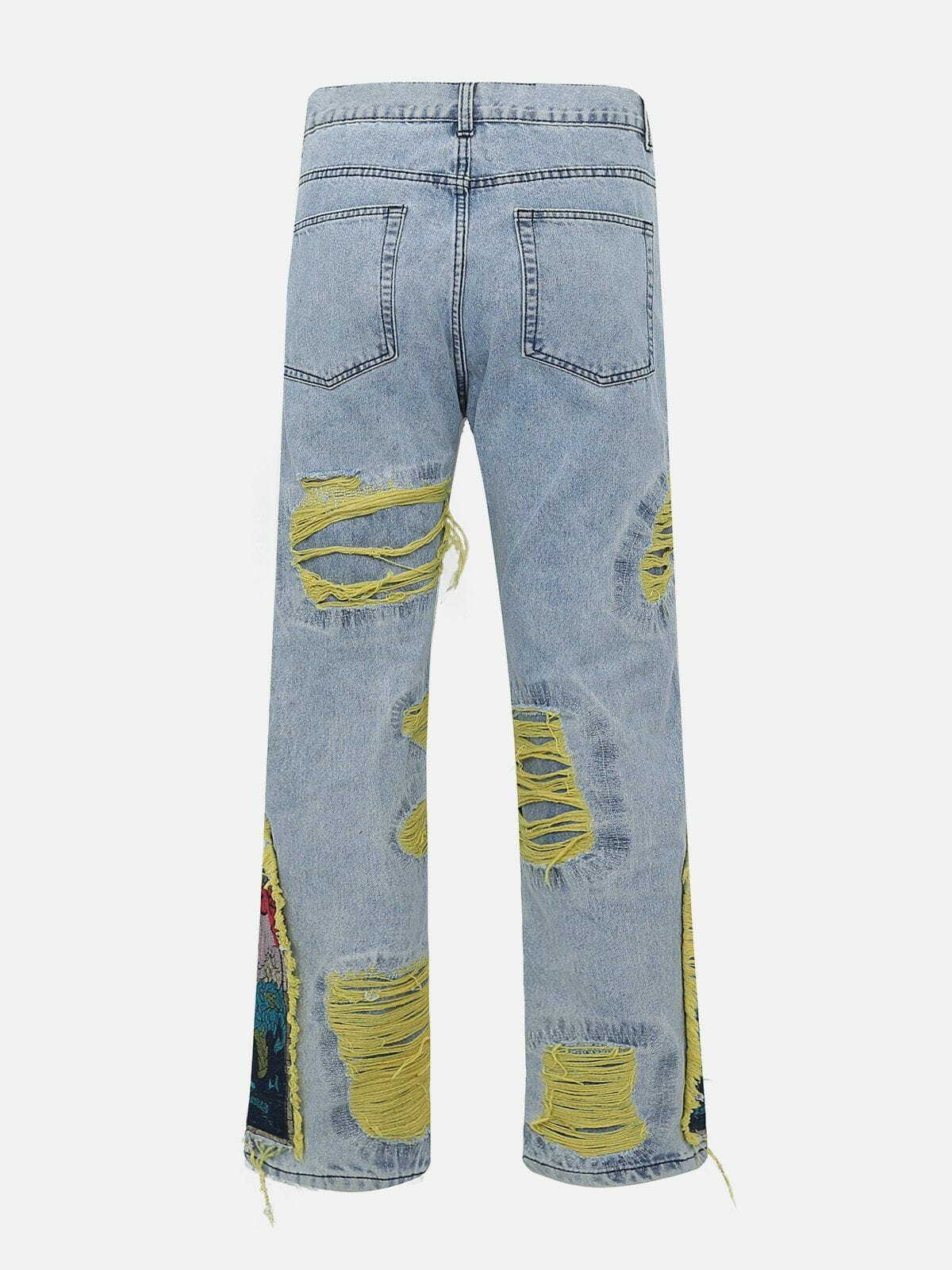 Y2K Flower Embroidery Jeans - Retro 90s Grunge Outfit for Summer Parties & Festivals