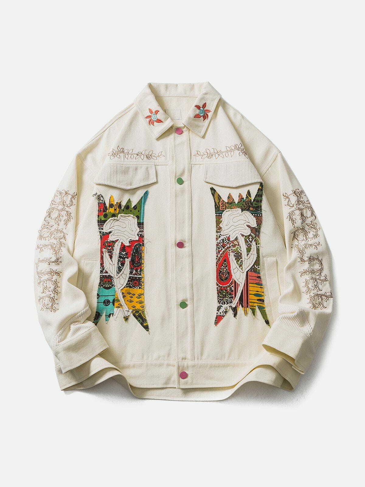 Y2K Flower Patchwork Embroidery Denim Jacket - Retro 90s Grunge Summer Outfit Essential