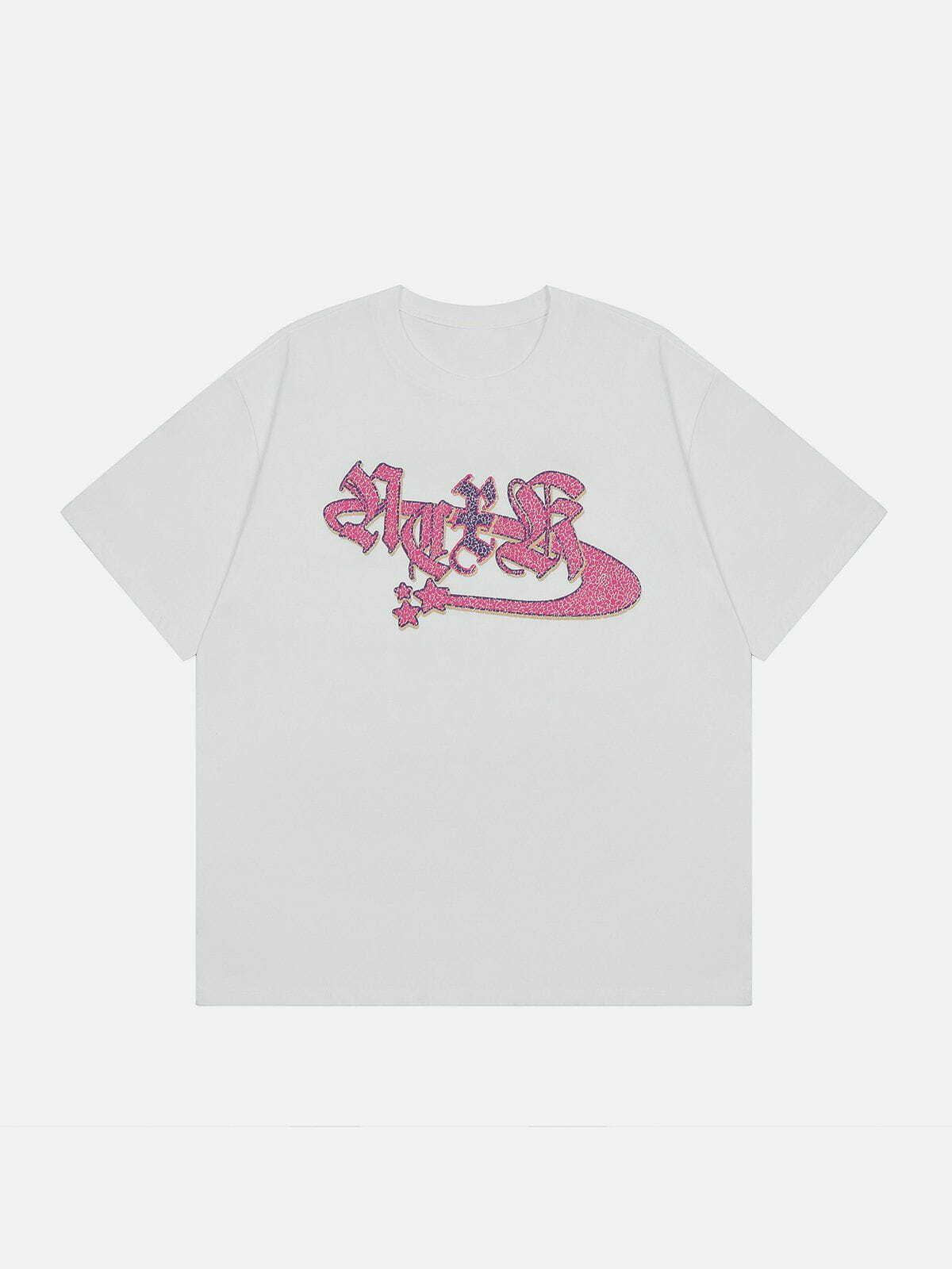 Y2K Foam Letter Print Tee - Retro 90s Grunge Top for Summer Party & Club Outfits