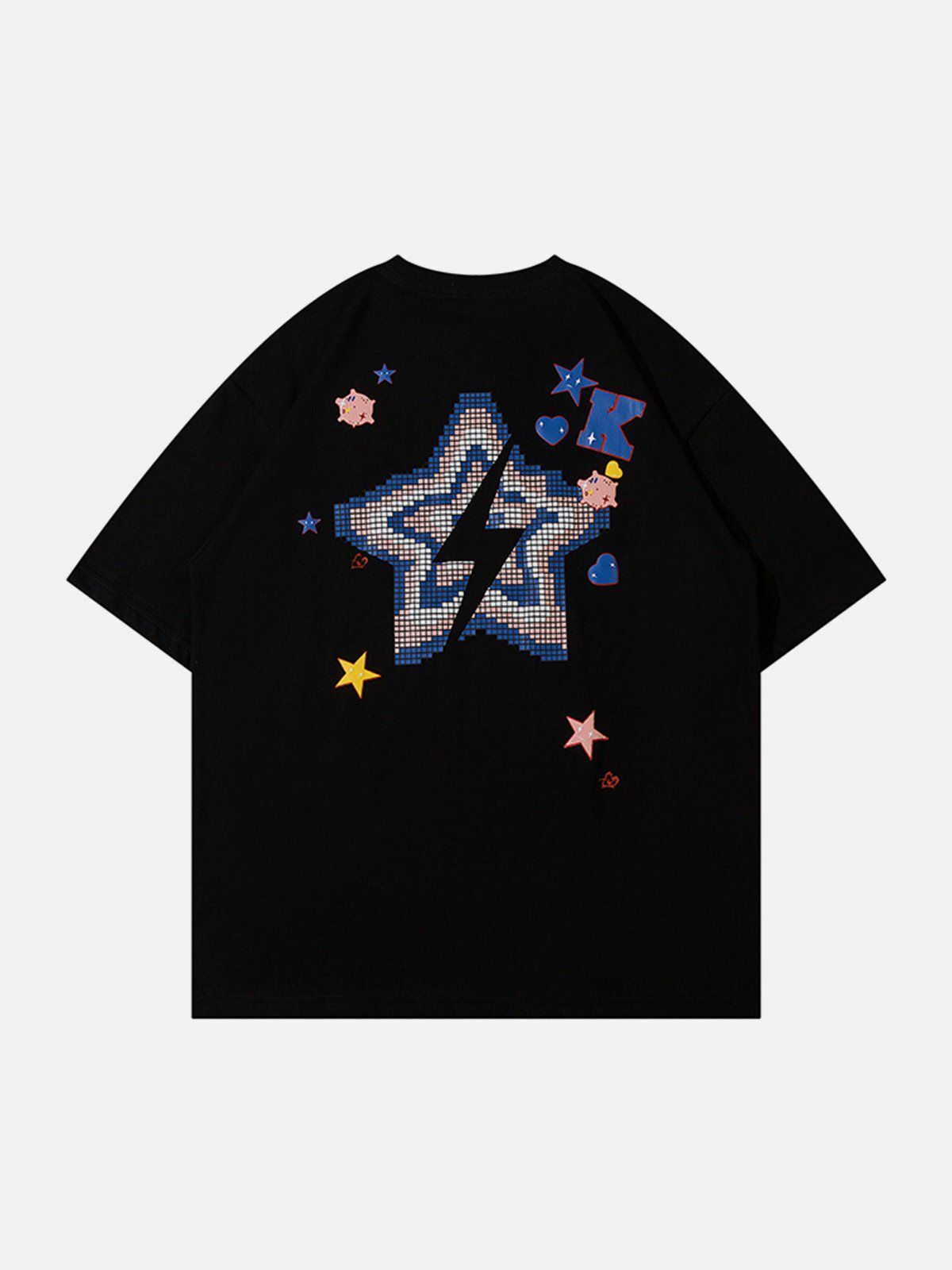 Y2K Foam Letter Star Print Tee - Retro 90s Grunge Top for Summer Party Outfits