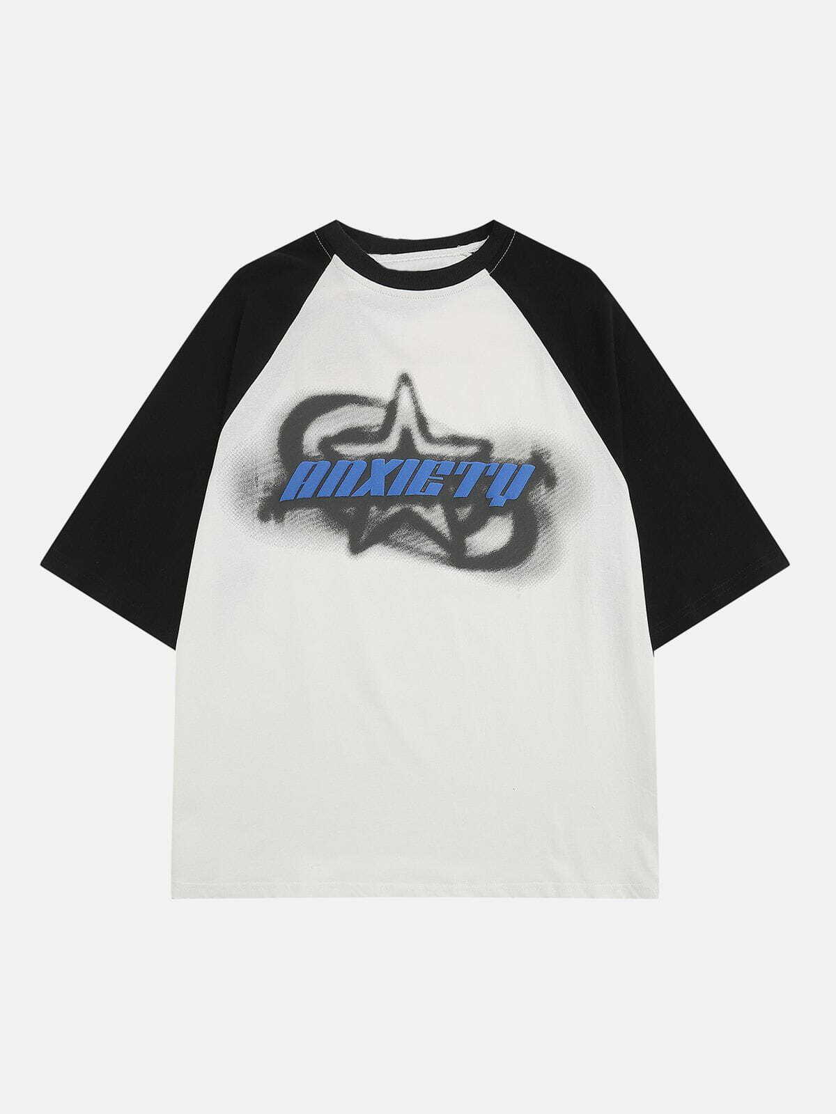 Y2K Foam Printing Star Shadow Tee - Retro 90s Grunge Top for Summer Party Outfits