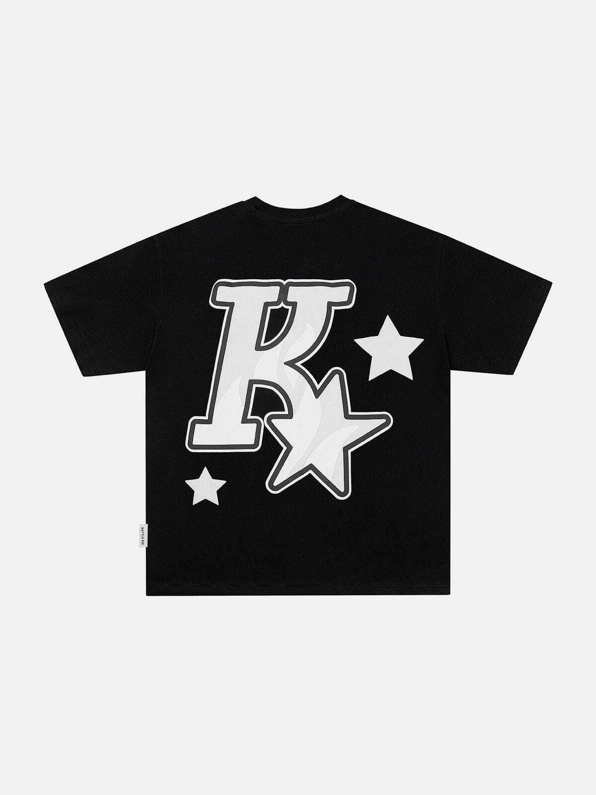 Y2K Foam Printing Star Tee - Retro 90s Grunge Top for Summer Parties & Outfits