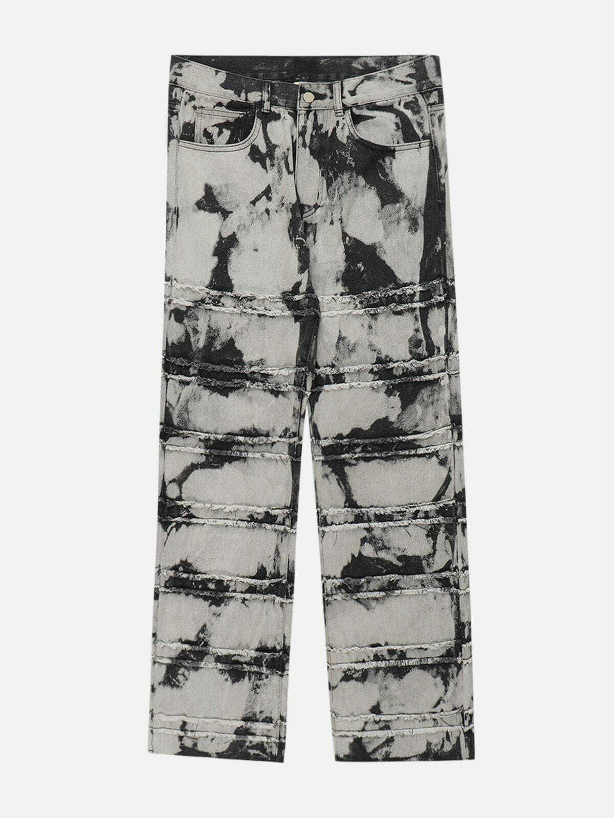 Y2K Frayed Panel Tie Dye Jeans - Retro 90s Grunge Outfit for Summer Parties & Festivals