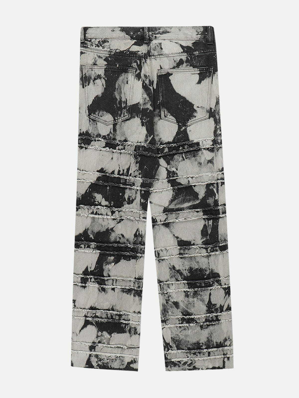 Y2K Frayed Panel Tie Dye Jeans - Retro 90s Grunge Outfit for Summer Parties & Festivals