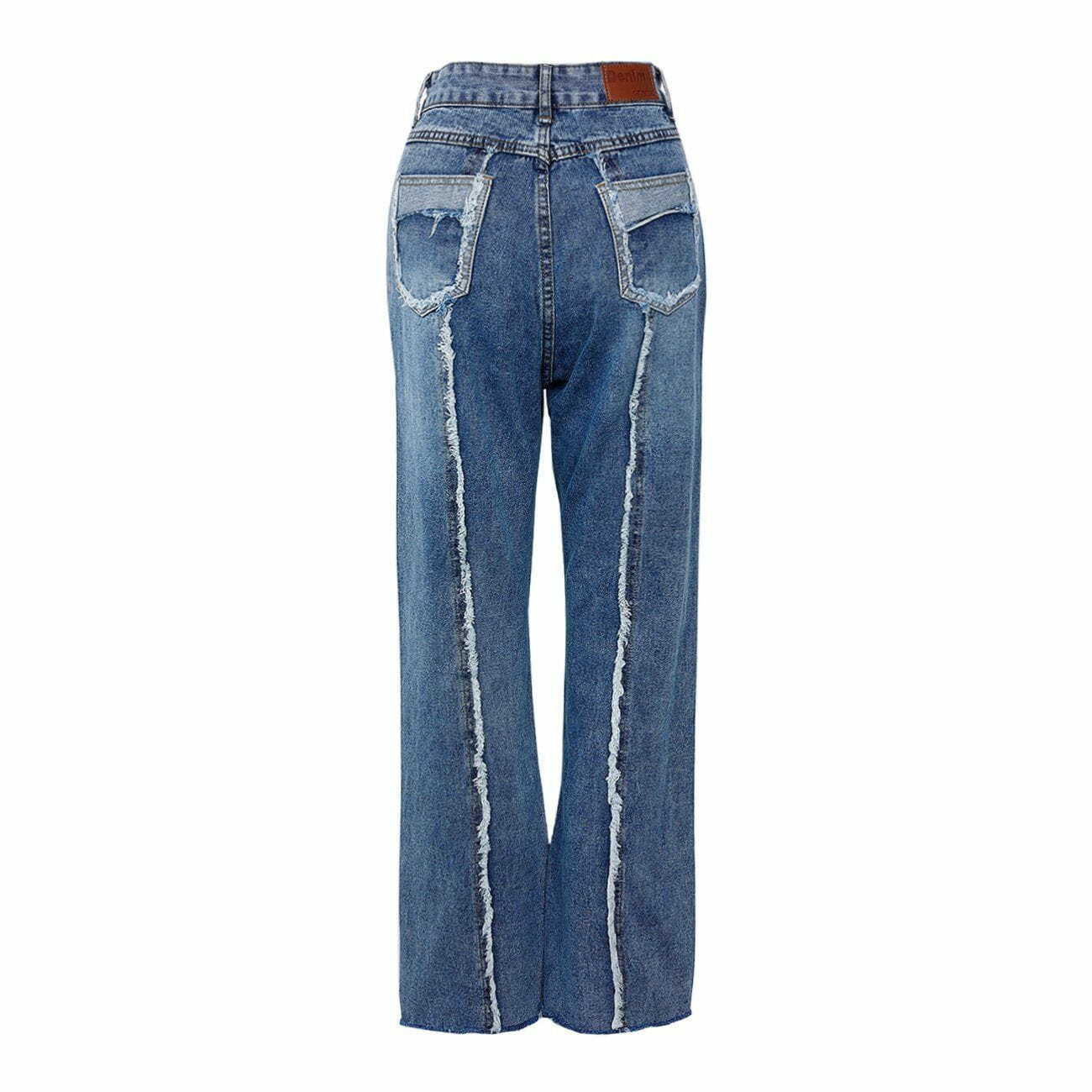 Y2K Frayed Pocket Jeans - Retro 90s Grunge Outfit for Summer Parties & Casual Looks