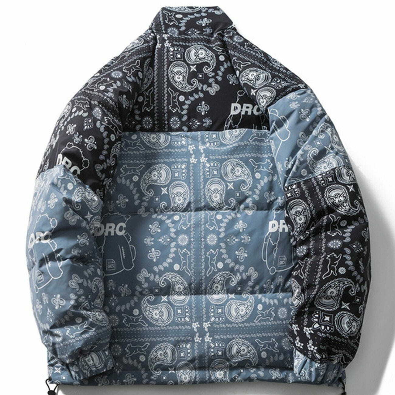 Y2K Full Bandana Print Puffer Jacket - Retro 90s Grunge Summer Outfit Essential