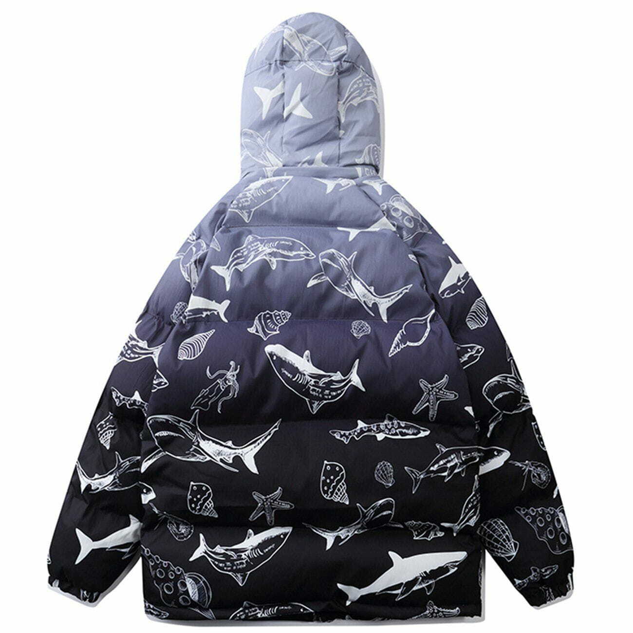 Y2K Full Print Hooded Puffer Jacket - Retro 90s Grunge Style for Summer Parties & Outfits