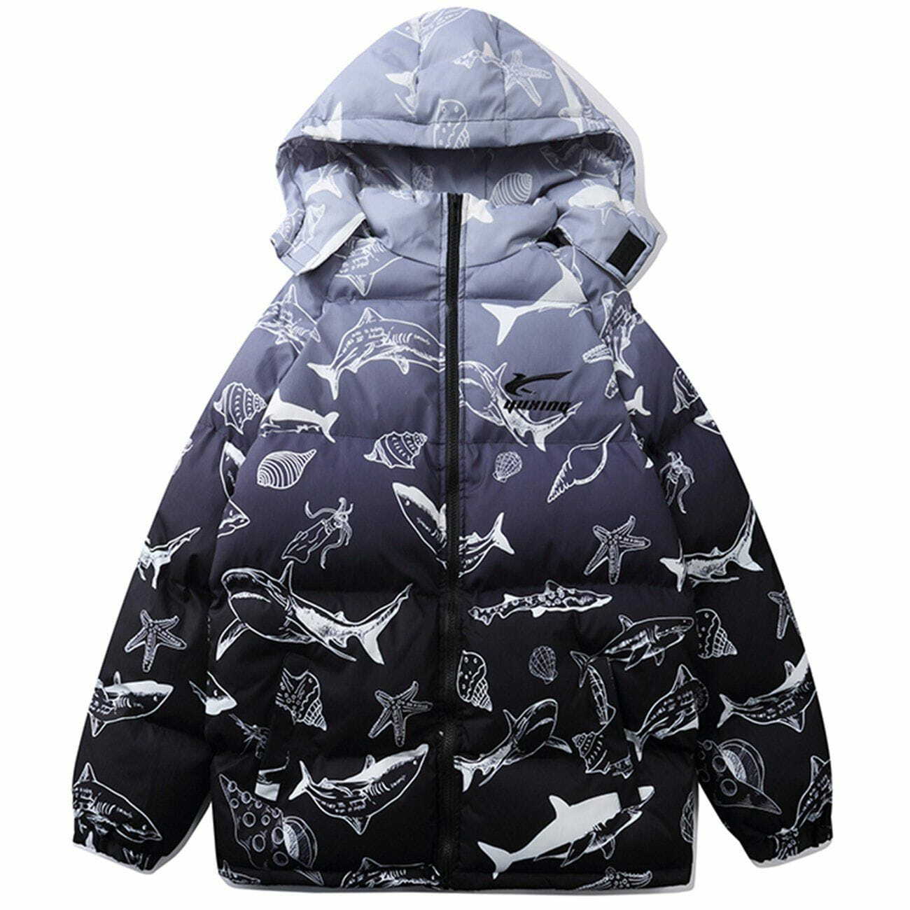 Y2K Full Print Hooded Puffer Jacket - Retro 90s Grunge Style for Summer Parties & Outfits