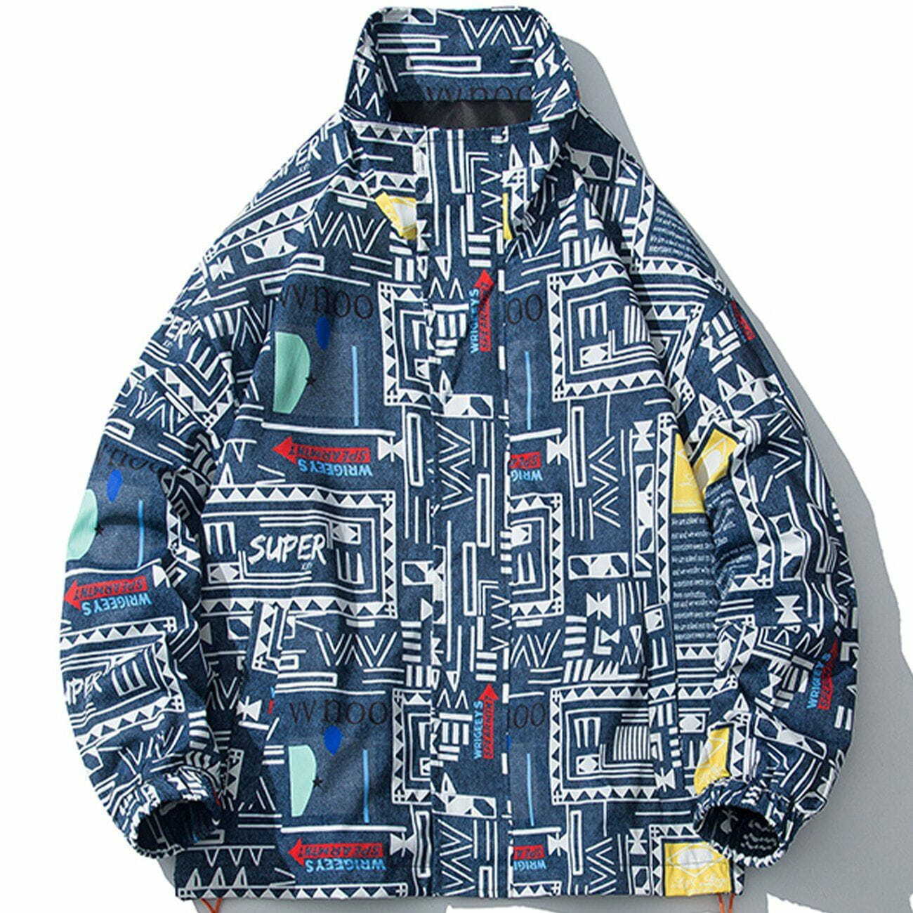 Y2K Geometric Graffiti Print Jacket - Retro 90s Grunge Summer Outfit for Women