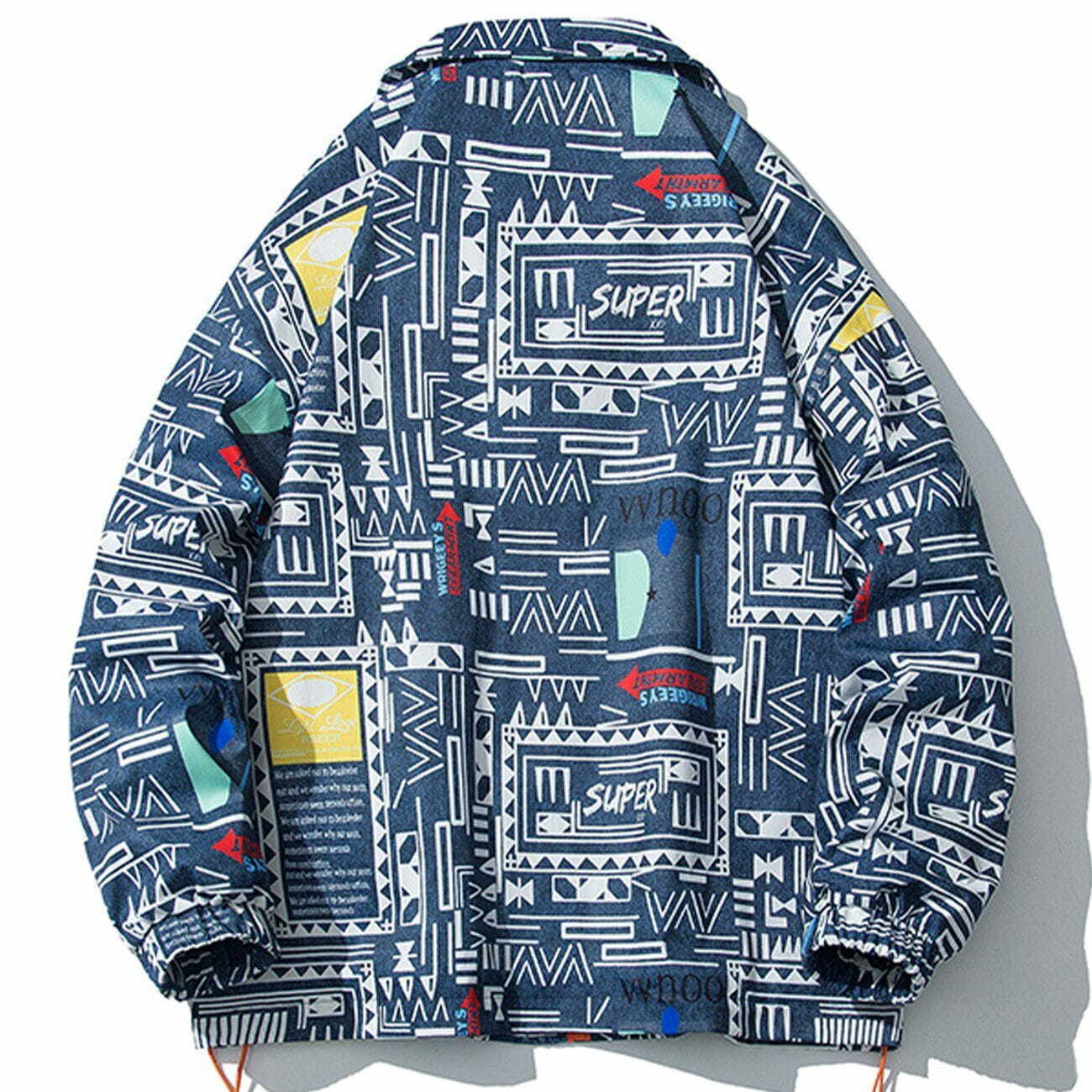 Y2K Geometric Graffiti Print Jacket - Retro 90s Grunge Summer Outfit for Women