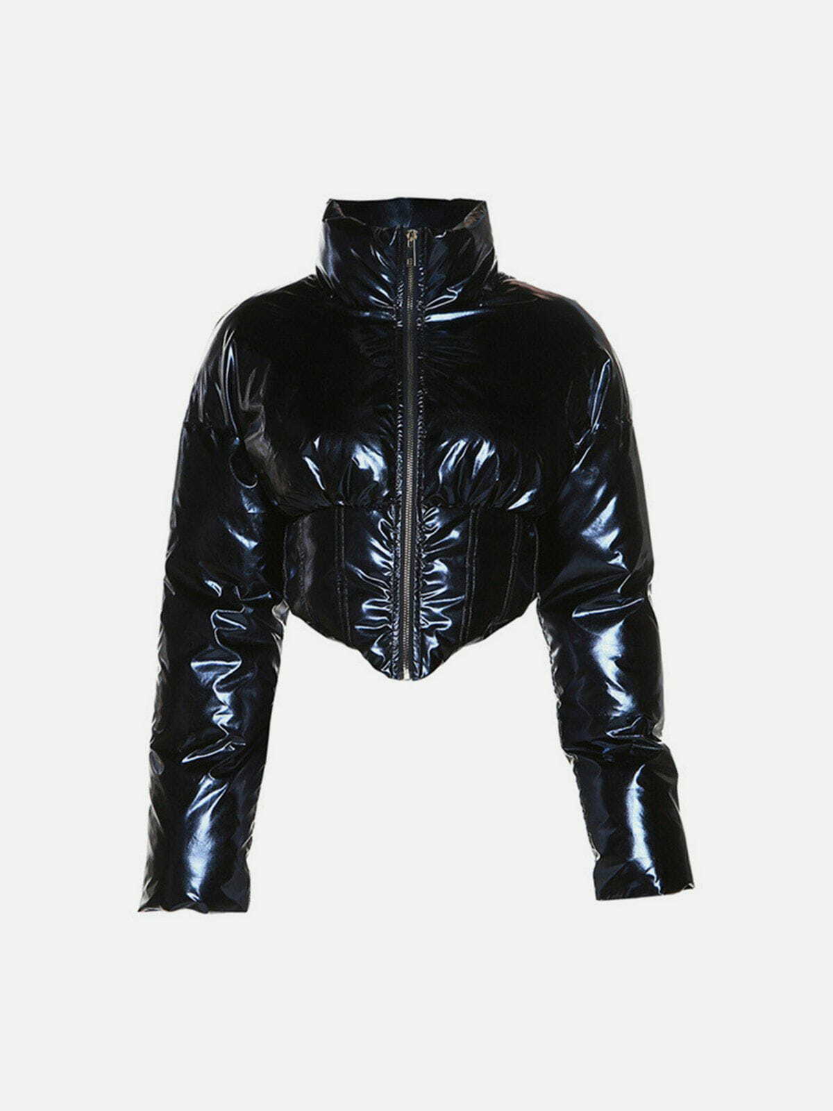 Y2K Glossy Water-Resistant Short Winter Coat - Retro 90s Grunge Style Outerwear