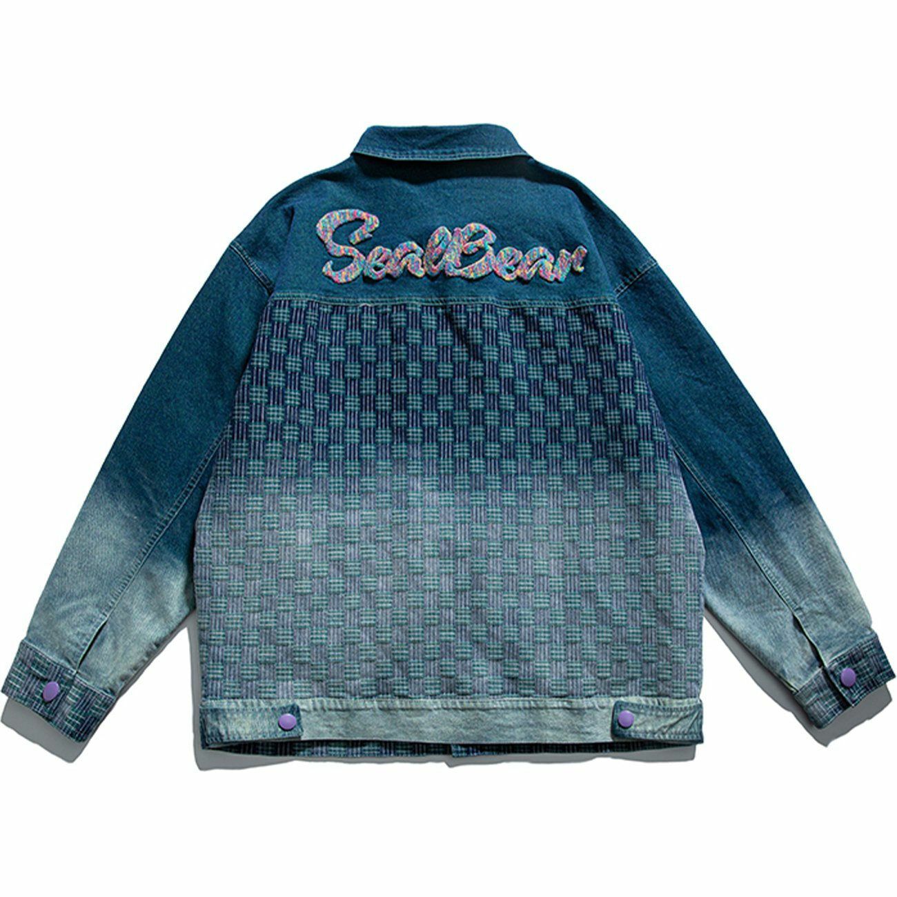 Y2K Gradient Denim Jacket - Retro 90s Grunge Outfit for Summer Parties & Festivals