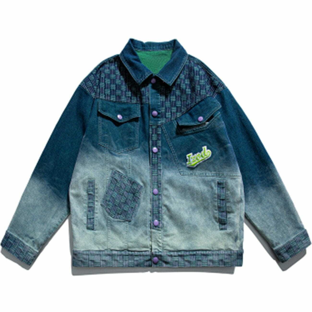 Y2K Gradient Denim Jacket - Retro 90s Grunge Outfit for Summer Parties & Festivals