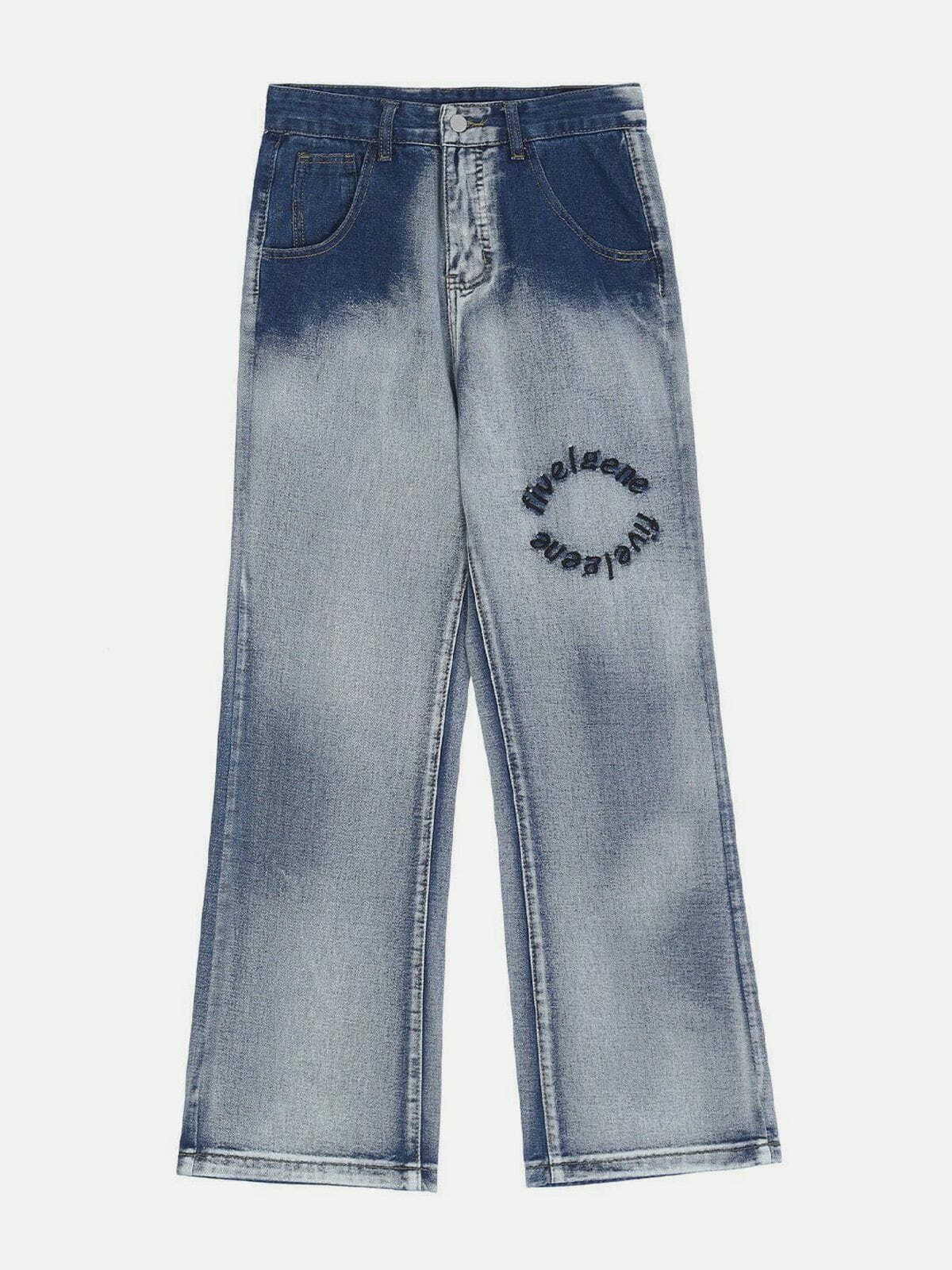 Y2K Gradient Letter Embroidered Jeans - Retro 90s Grunge Outfit for Summer Parties