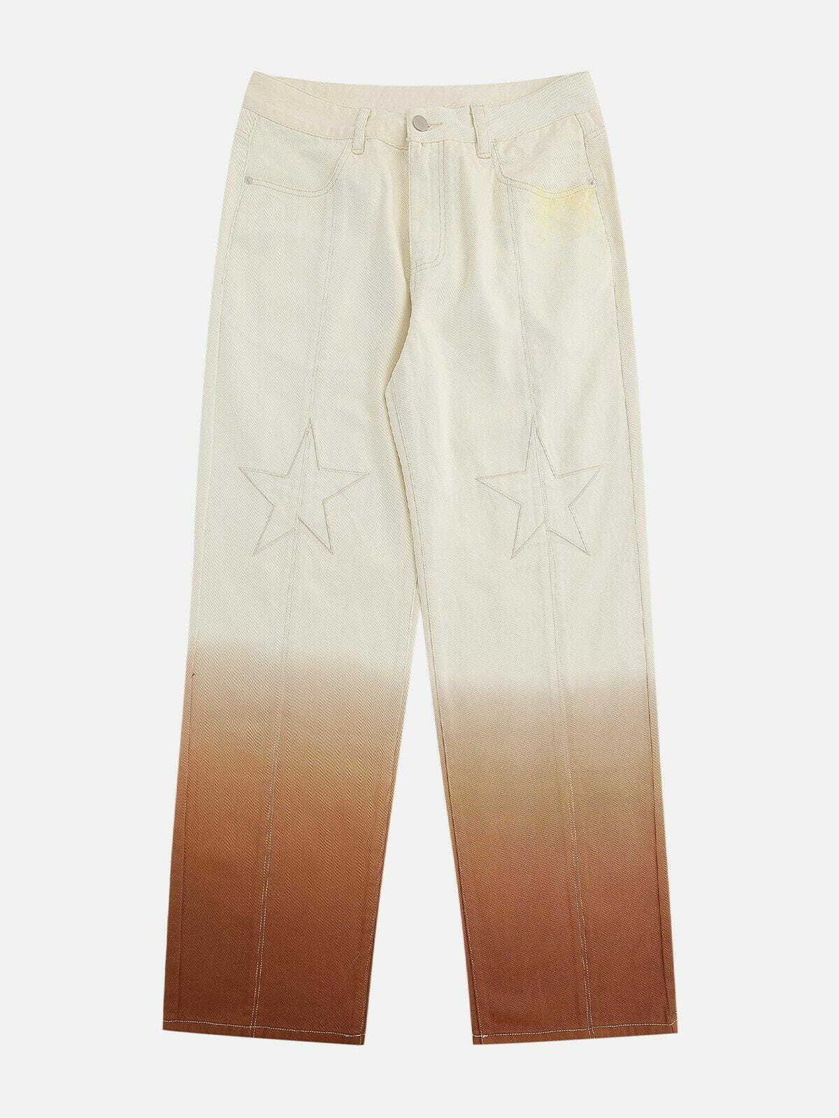 Y2K Gradient Star Embroidery Jeans - Retro 90s Grunge Outfit for Summer Parties