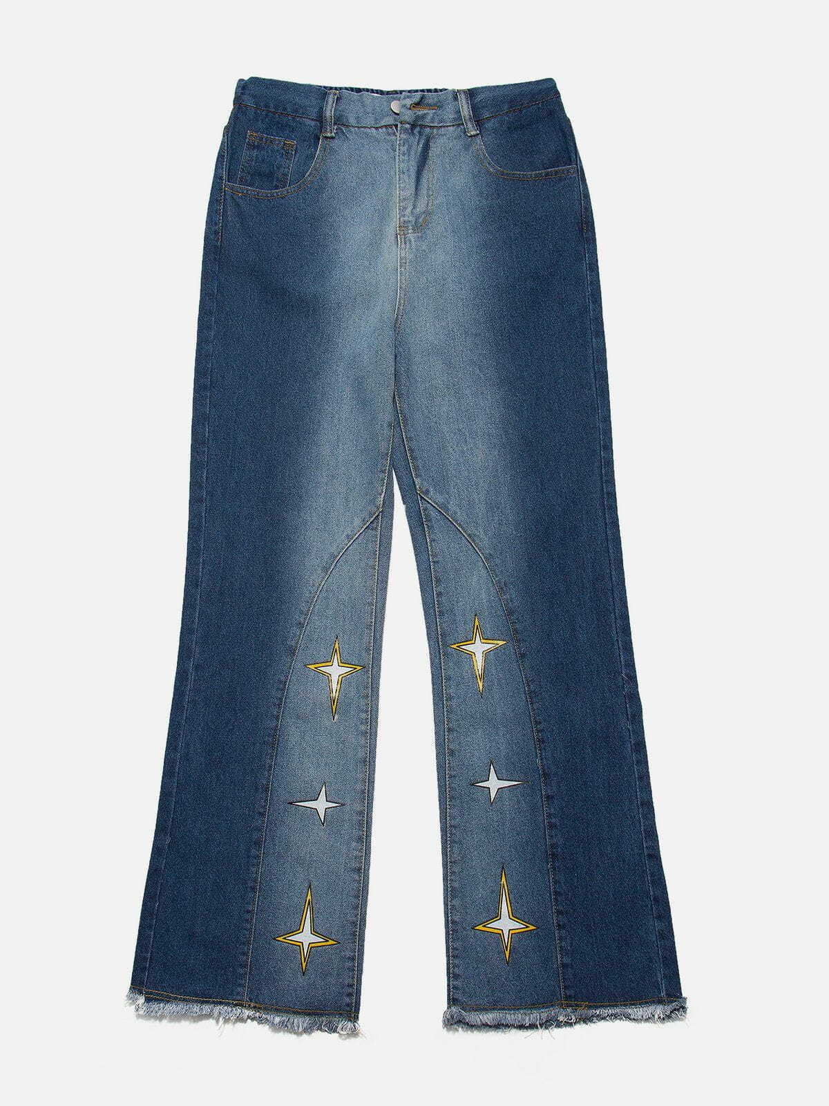 Y2K Gradient Star Graphic Jeans - Retro 90s Grunge Outfit for Summer Parties & Clubbing