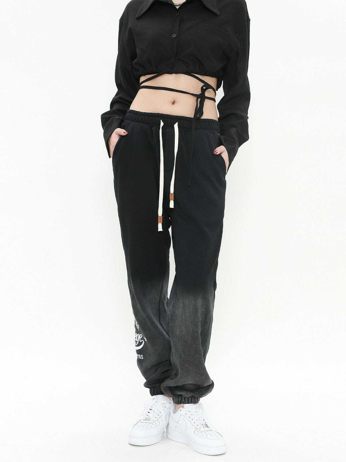 Y2K Gradient Washed Fleece Sweatpants with Embroidered Details - Retro 90s Grunge Style