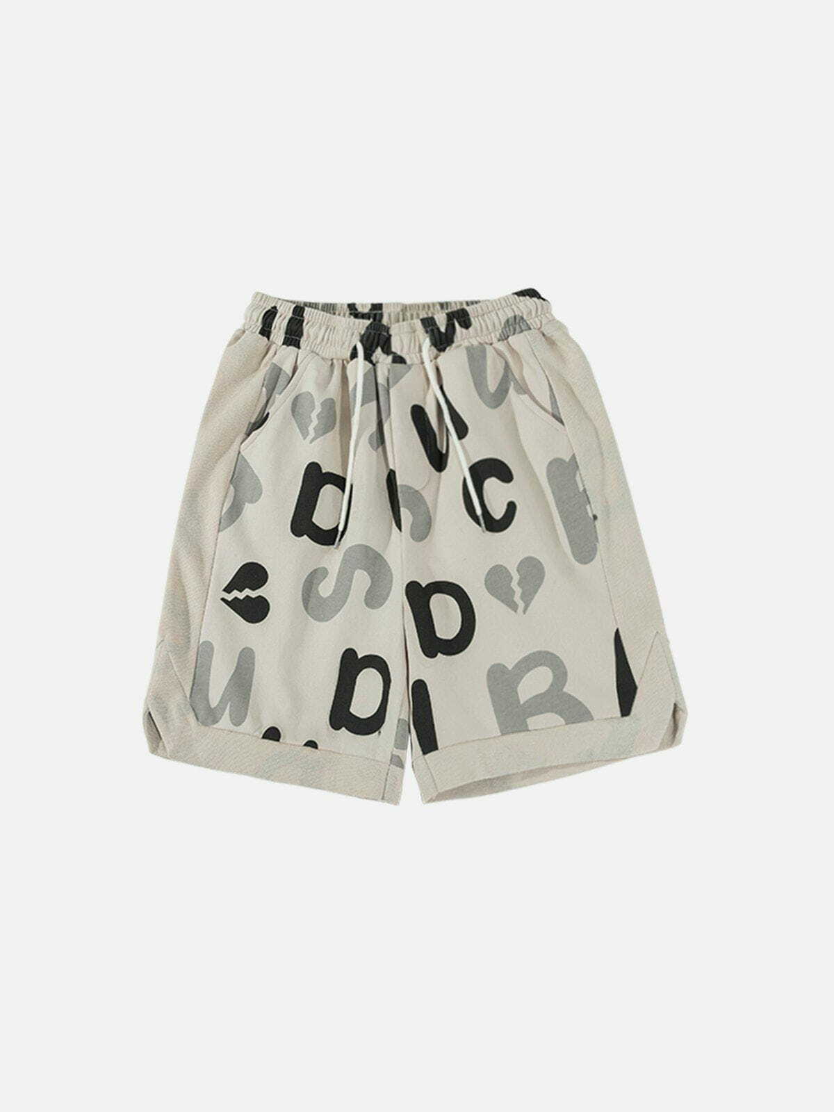 Y2K Graffiti Patchwork Shorts - Retro 90s Grunge Summer Outfit for Y2K Vibes