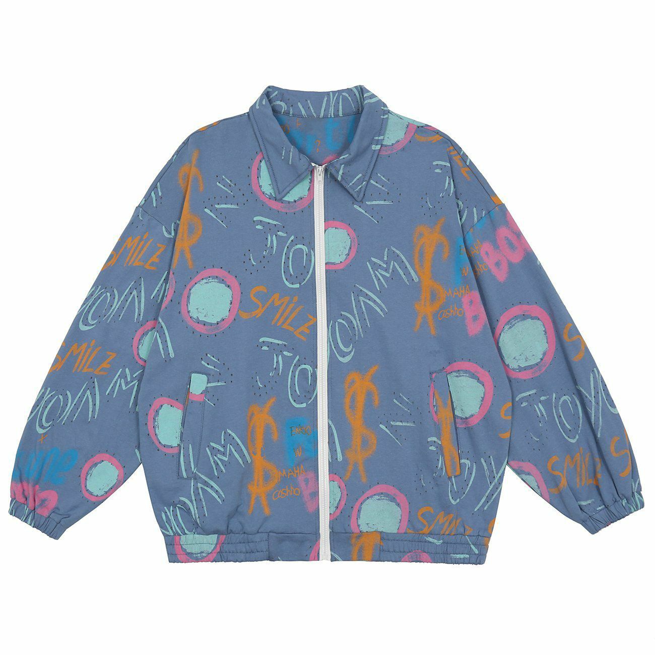 Y2K Graffiti Print Jacket - Retro 90s Grunge Style for Summer Parties & Outfits