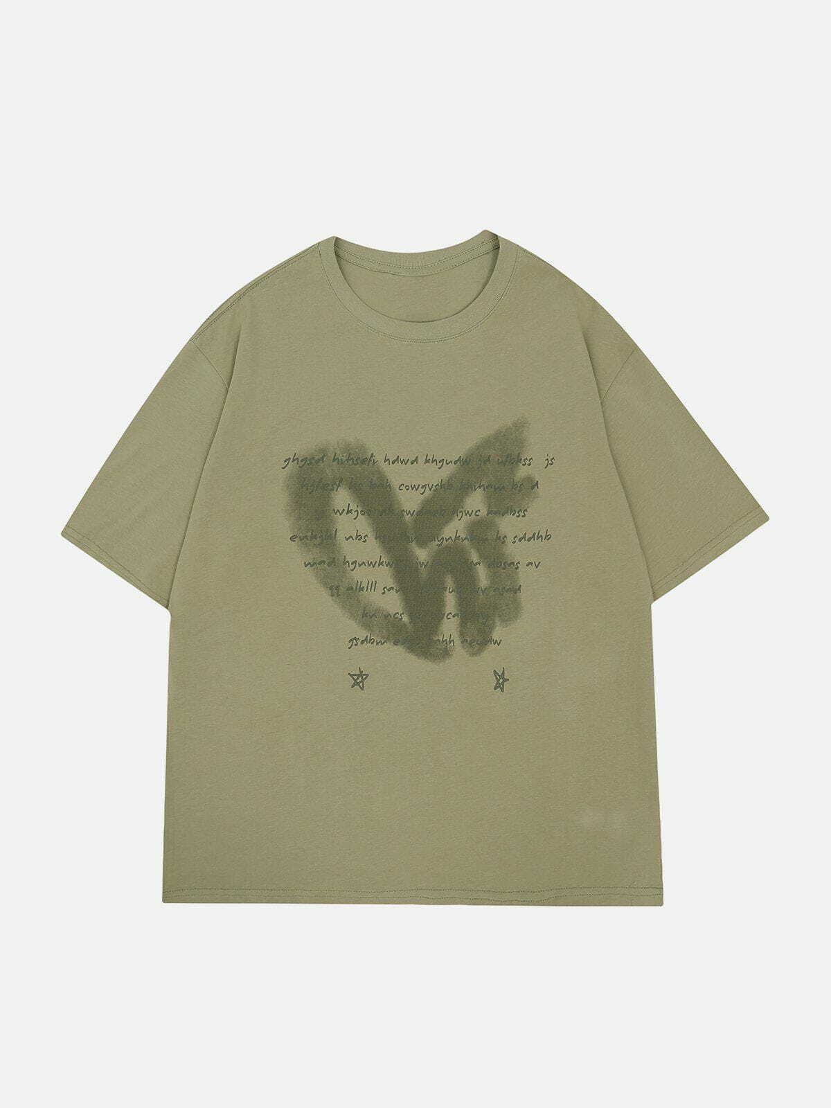 Y2K Graffiti Print Solid Tee - Retro 90s Grunge Top for Summer Party Outfits