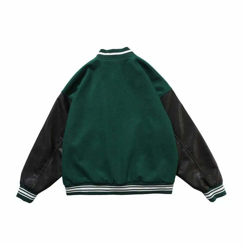 Y2K Green Varsity Jacket - Retro 90s Grunge Outfit for Summer Parties & Casual Looks