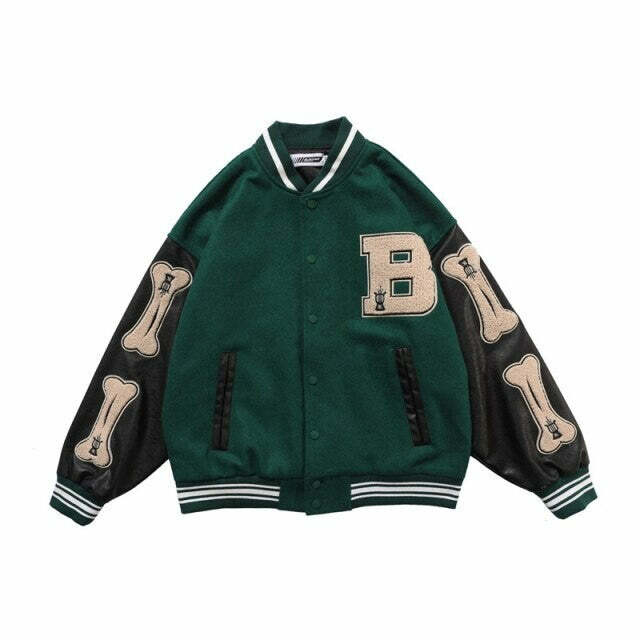 Y2K Green Varsity Jacket - Retro 90s Grunge Outfit for Summer Parties & Casual Looks