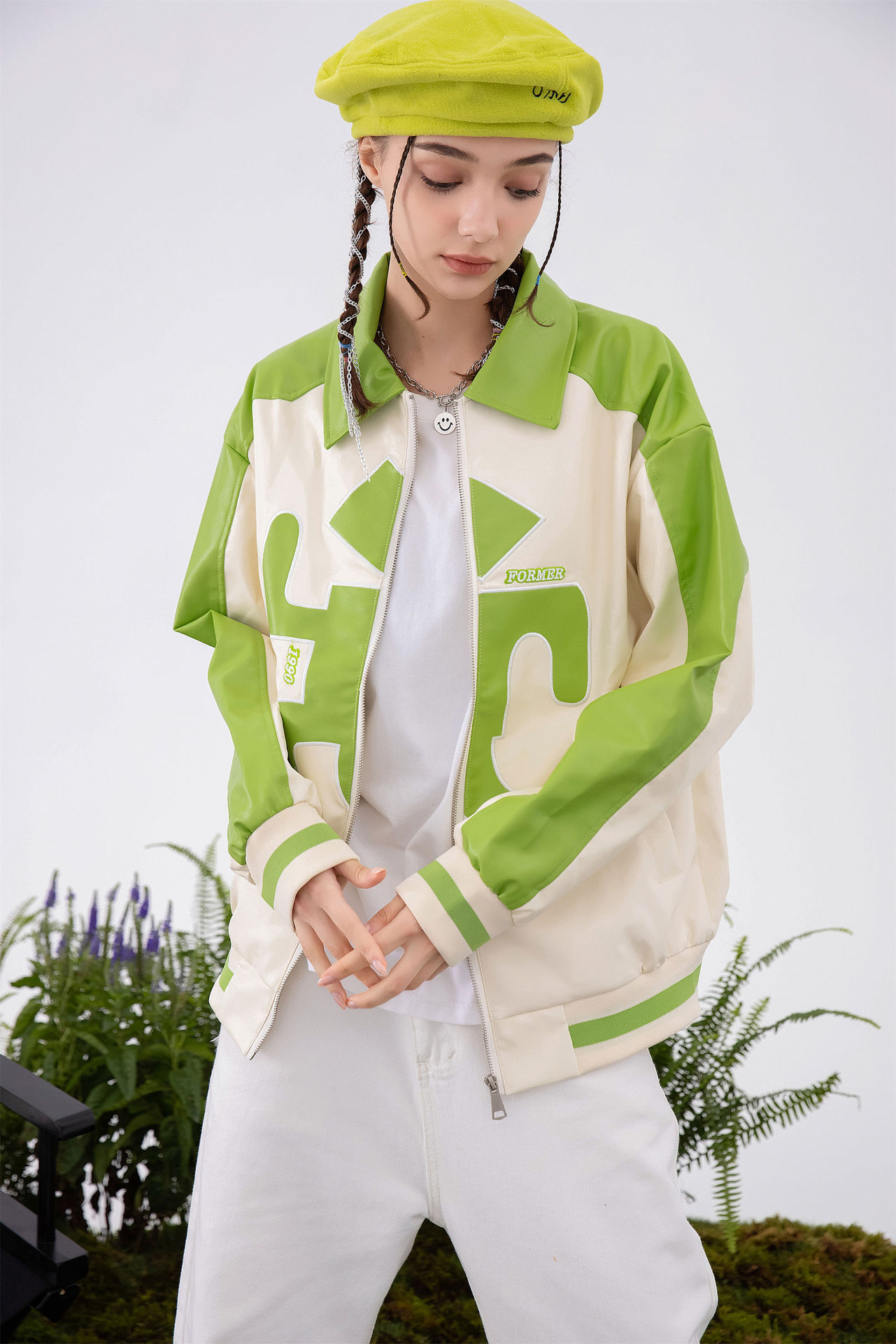 Y2K Green Varsity Jacket - Retro 90s Grunge Outfit, Perfect for Summer Parties & Clubbing