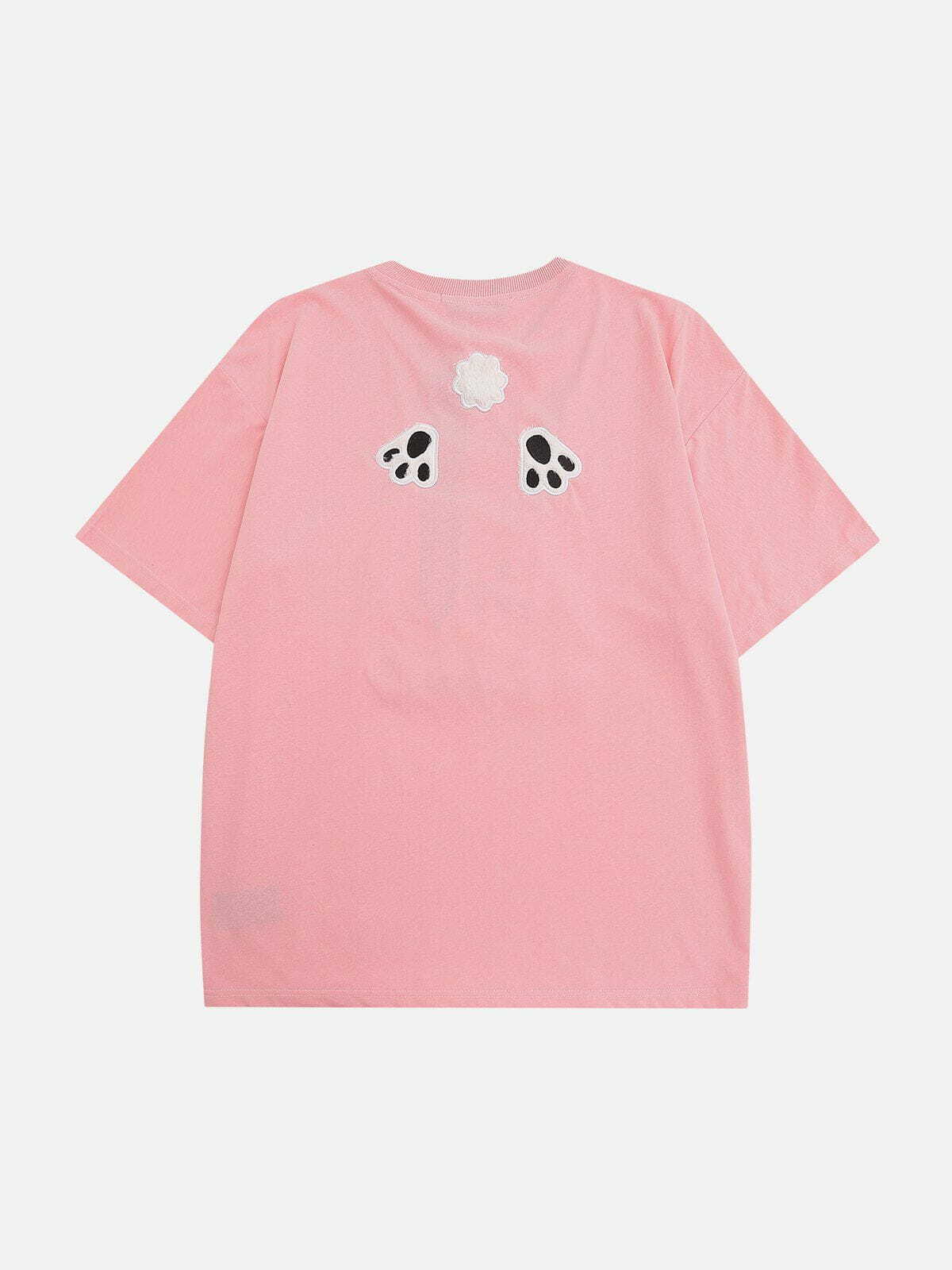 Y2K Grunge 3D Rabbit Embroidery Tee - Retro 90s Summer Outfit for Y2K Fashion Lovers