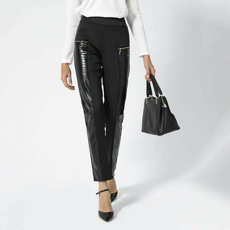 Y2K Grunge Aesthetic High Waist Black Faux Leather Stacked Pants for Trendy Outfits