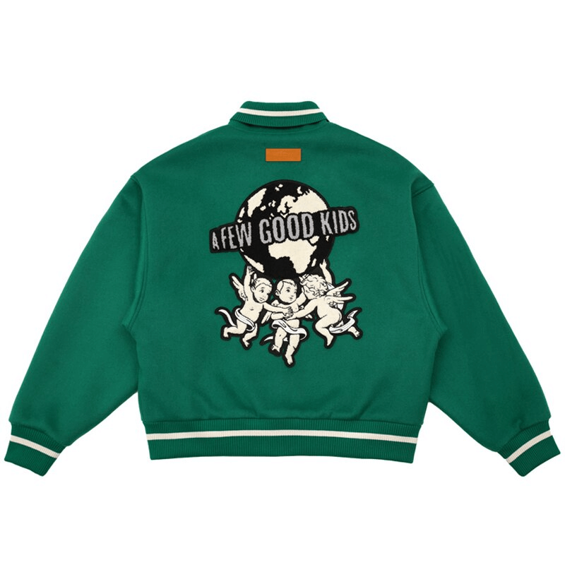 Y2K Grunge AFGK Green College Jacket - Retro 90s Fashion for Summer Parties & Outfits