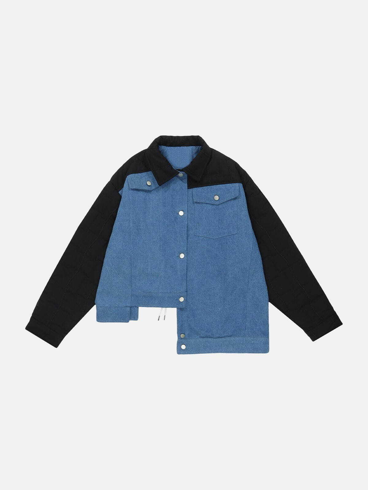 Y2K Grunge Asymmetric Hem Denim Jacket - Retro 90s Summer Outfit for Y2K Vibes