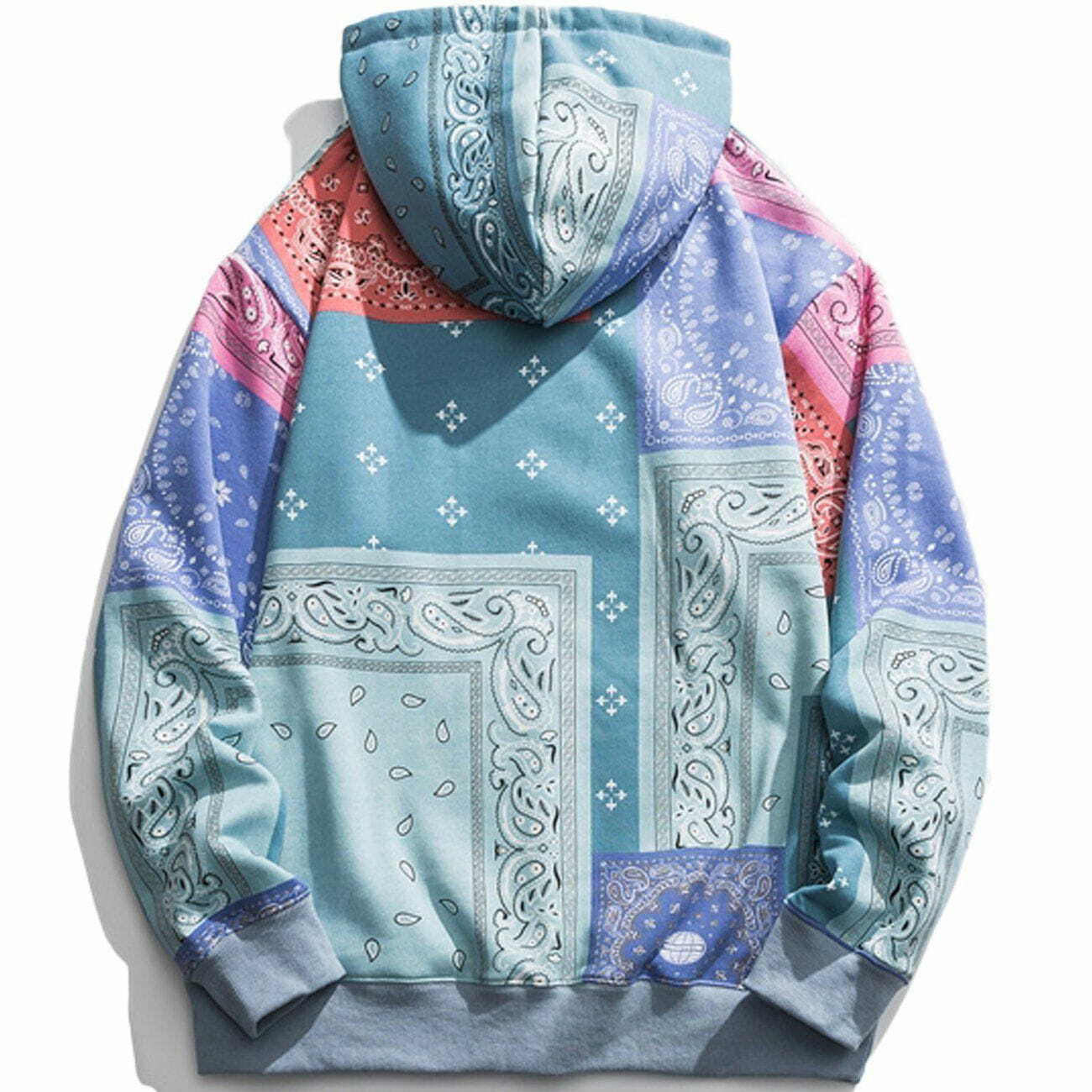 Y2K Grunge Bandana Print Panel Hoodie - Retro 90s Summer Outfit for Trendy Women