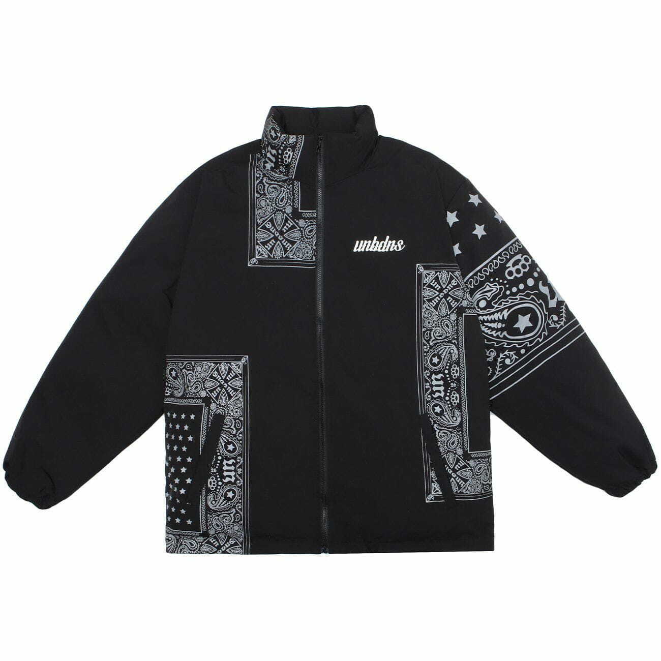 Y2K Grunge Bandana Print Patchwork Winter Coat - Retro 90s Fashion for Y2K Outfits