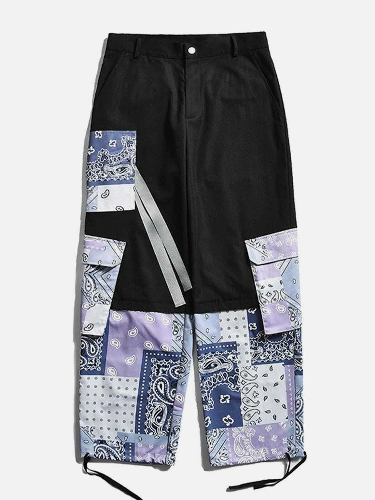 Y2K Grunge Bandana Splicing Pants - Retro 90s Summer Outfit for Y2K Party Vibes