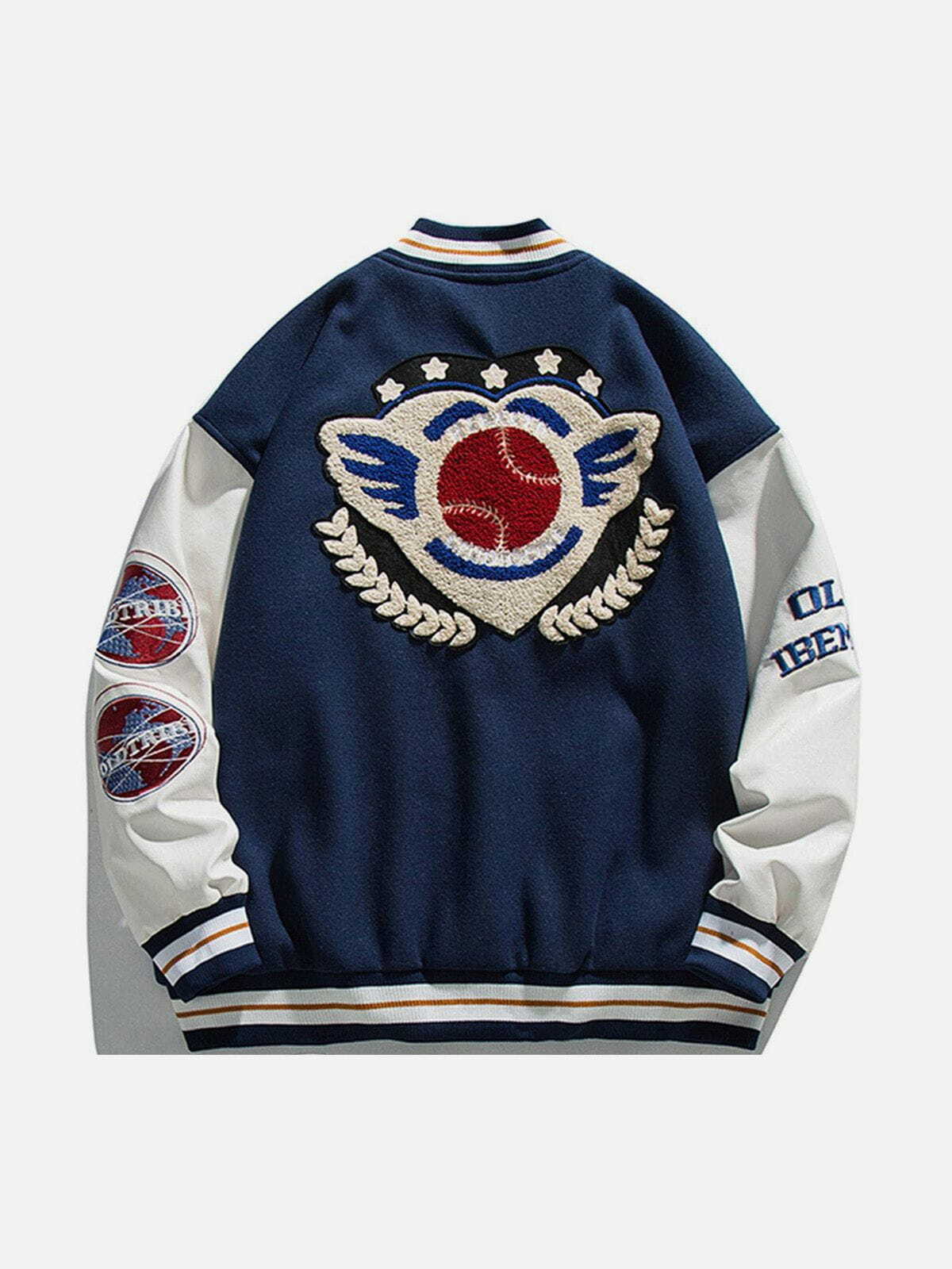 Y2K Grunge Baseball Embroidery Varsity Jacket - Retro 90s Summer Outfit Essential