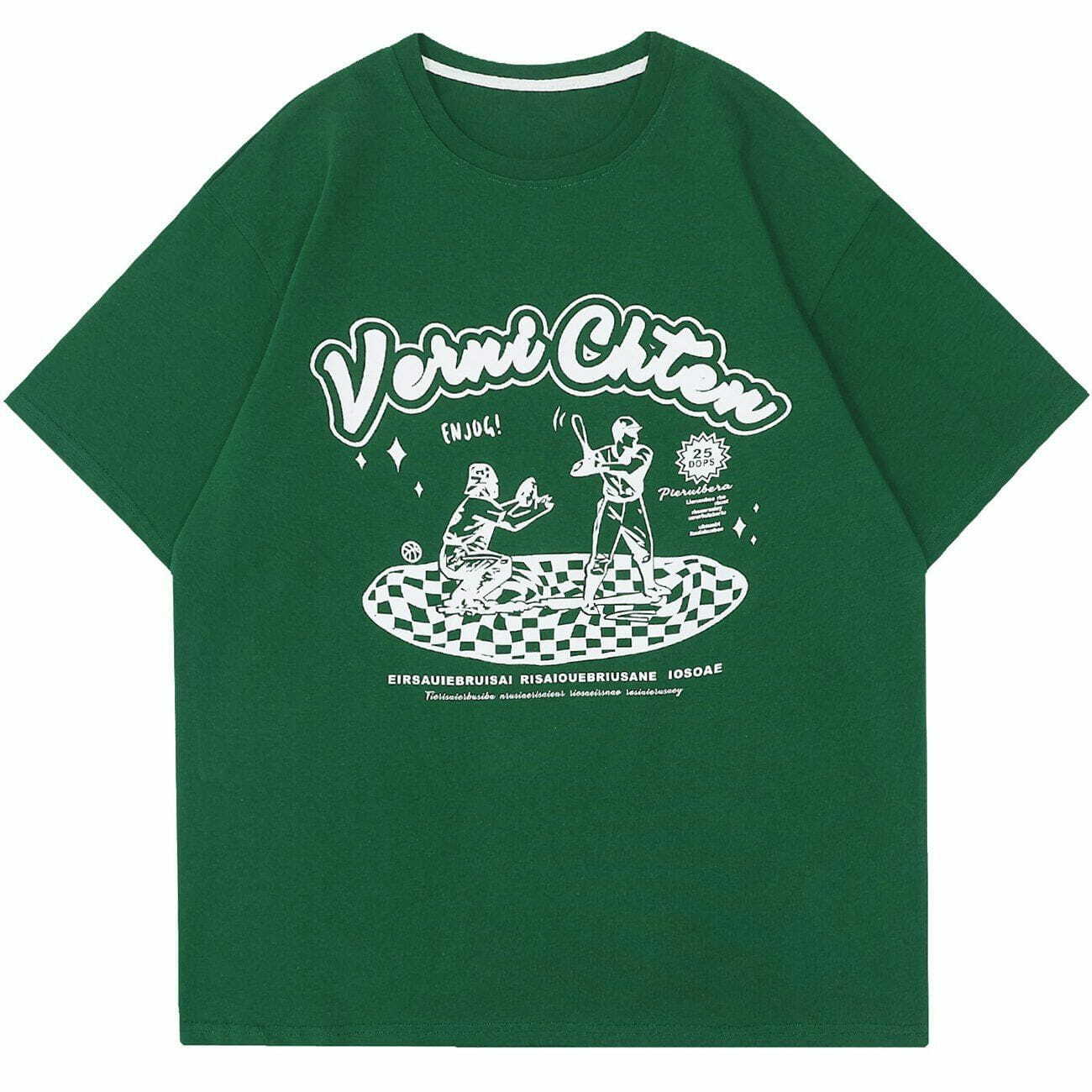 Y2K Grunge Baseball Game Graphic Tee - Retro 90s Summer Outfit for Y2K Vibes