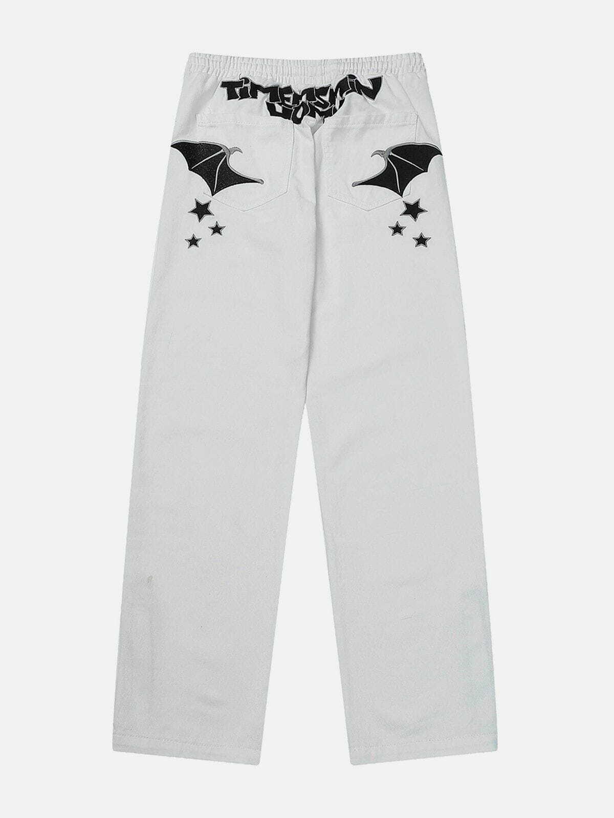 Y2K Grunge Batwing Stars Embroidered Pants - Retro 90s Summer Outfit for Y2K Vibes