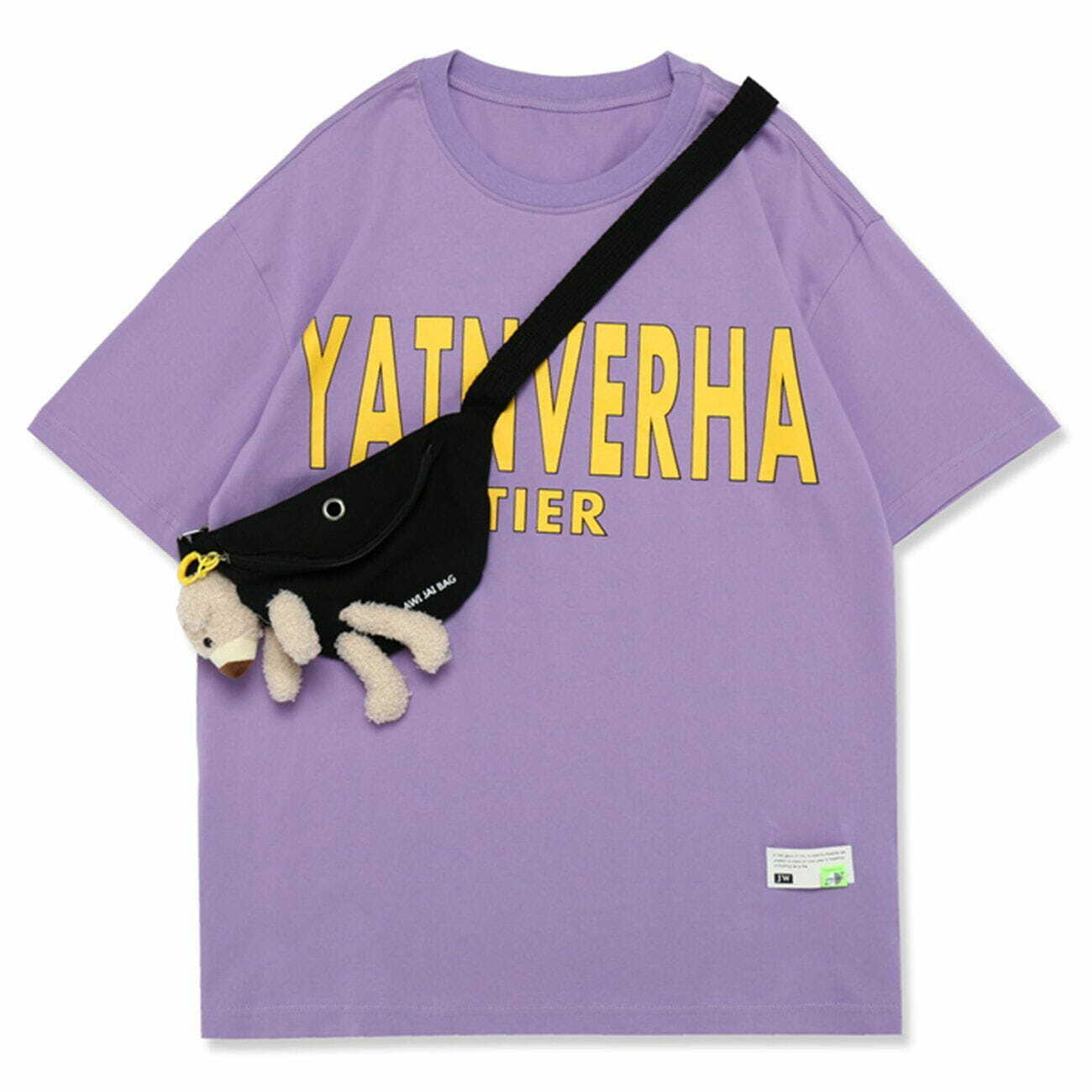 Y2K Grunge Bear Backpack Cotton Tee - Retro 90s Summer Outfit for Y2K Fashion Lovers