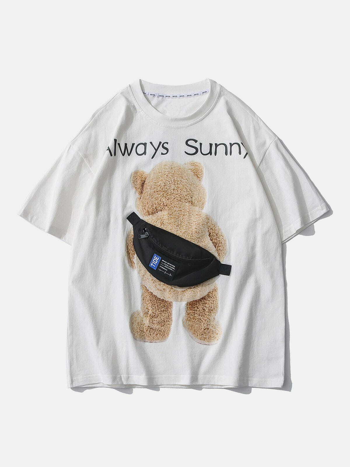 Y2K Grunge Bear Backpack Graphic Tee - Retro 90s Summer Outfit for Y2K Vibes