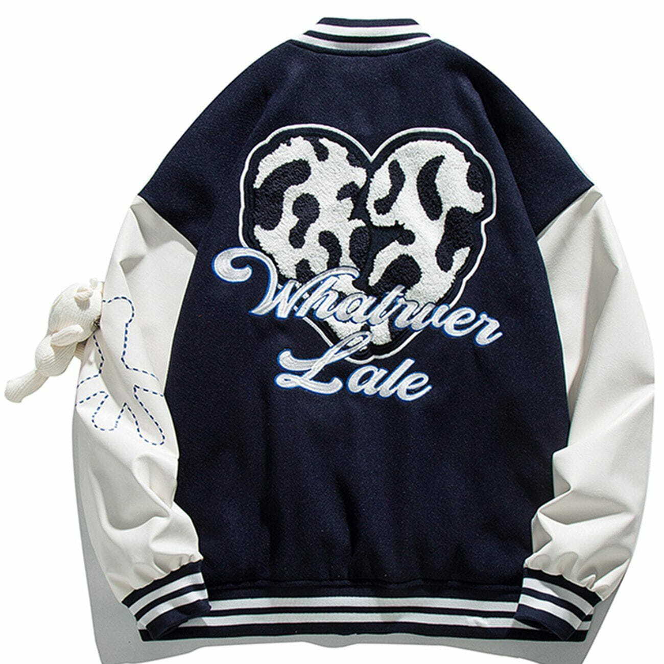 Y2K Grunge Bear Doll Embroidery PU Varsity Jacket - Retro 90s Summer Outfit Essential