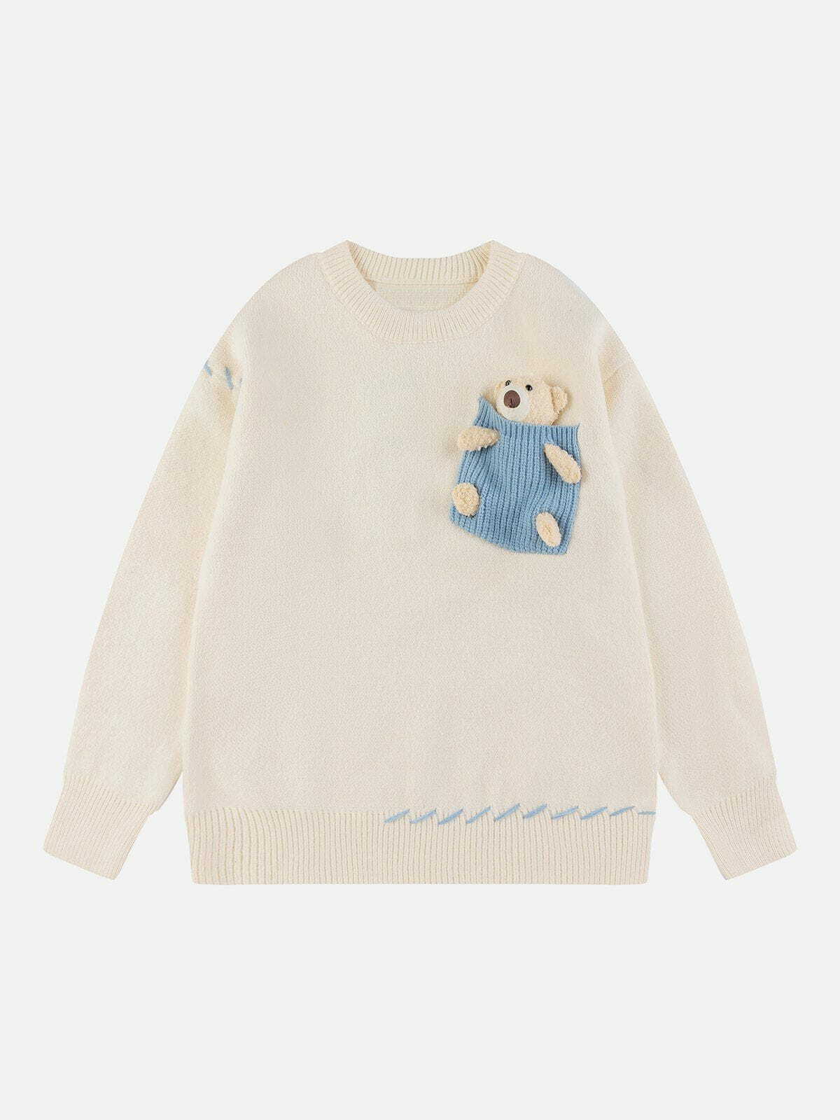 Y2K Grunge Bear Doll Sweater - Retro 90s Fashion Top for Summer Parties & Outfits